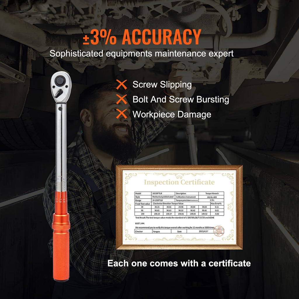 Adjustable 1/2-inch Drive Torque Wrench, 10-150 ft.lb/14-204 Nm, Dual-Direction Click Wrench Set with Dual Range Scal... - Image 2
