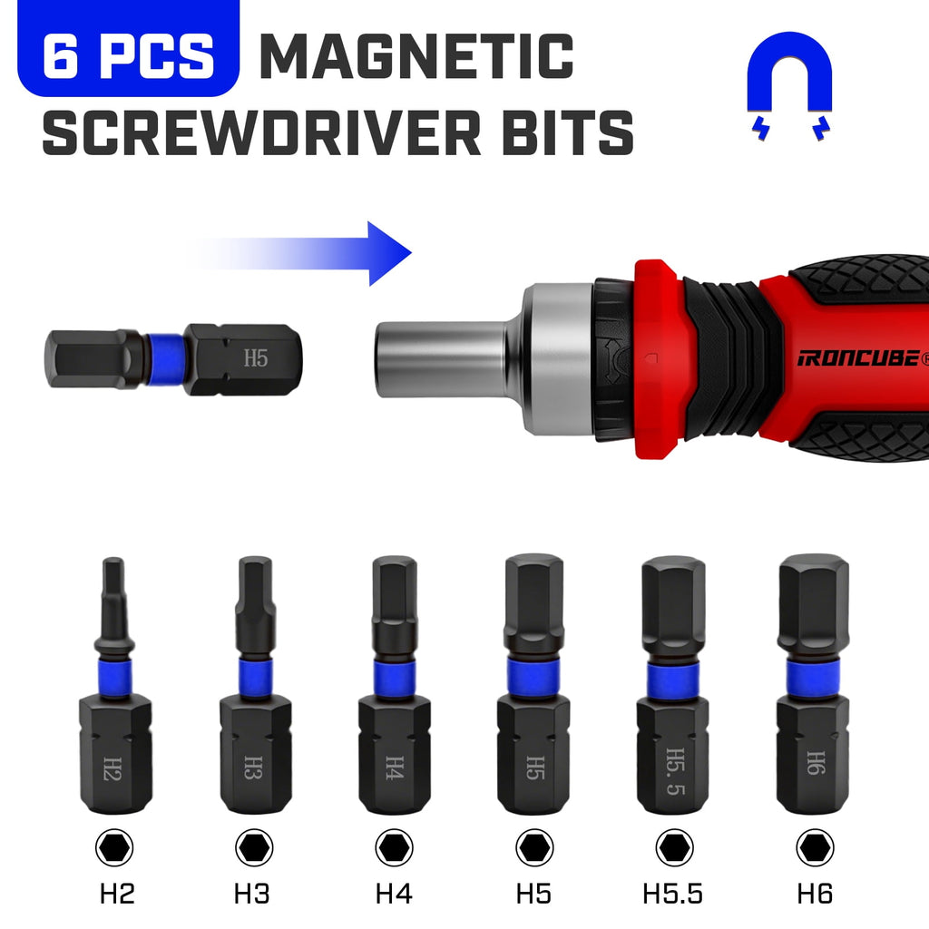 6 in 1 Multi Hex Screwdriver Set, Magnetic Bit Drive Set with Interchangeable Ratchet Handle - Image 4