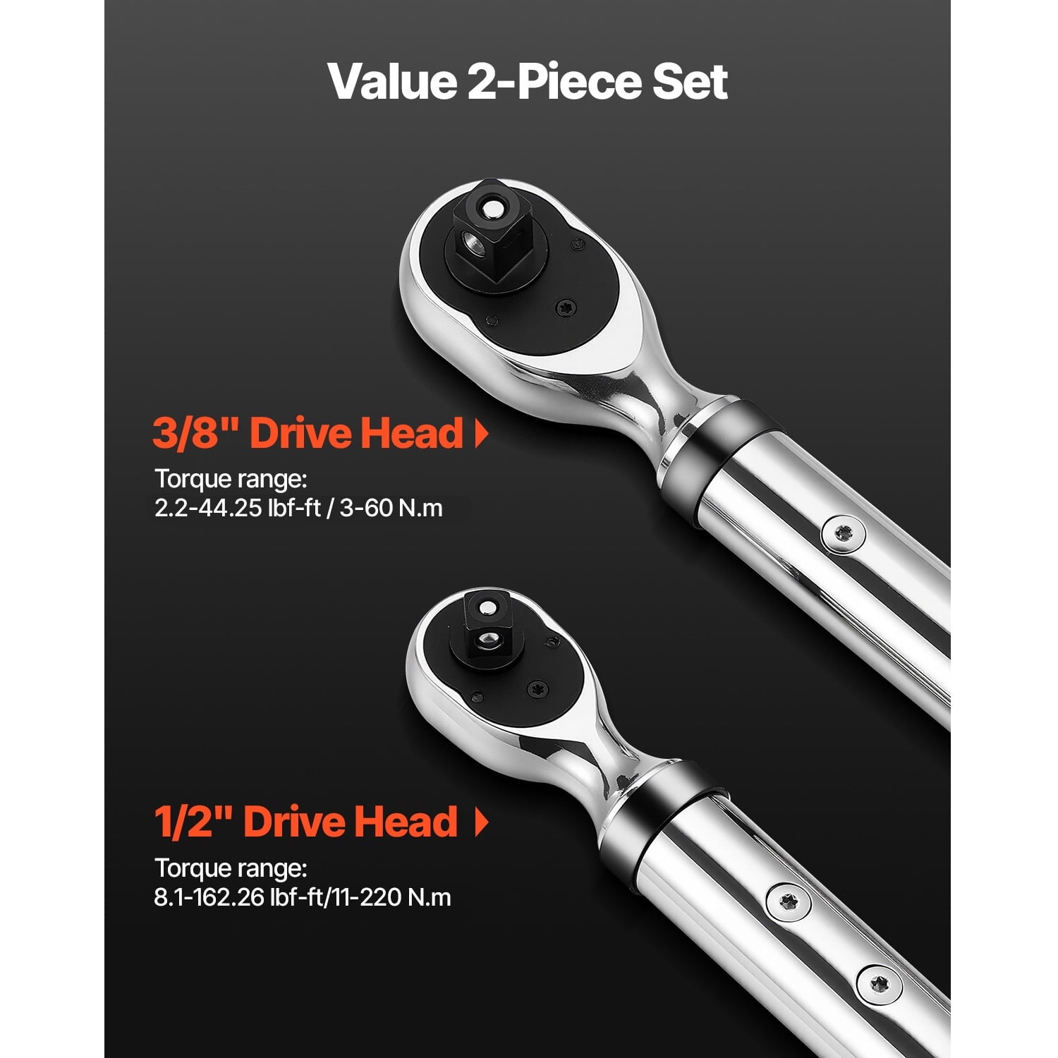Digital Torque Wrench Set, 2 Pieces, 1/2 and 3/8 Inch Drive, 72-Tooth, 2% Precision Electronic Wrench with Preset Fun... - Image 2