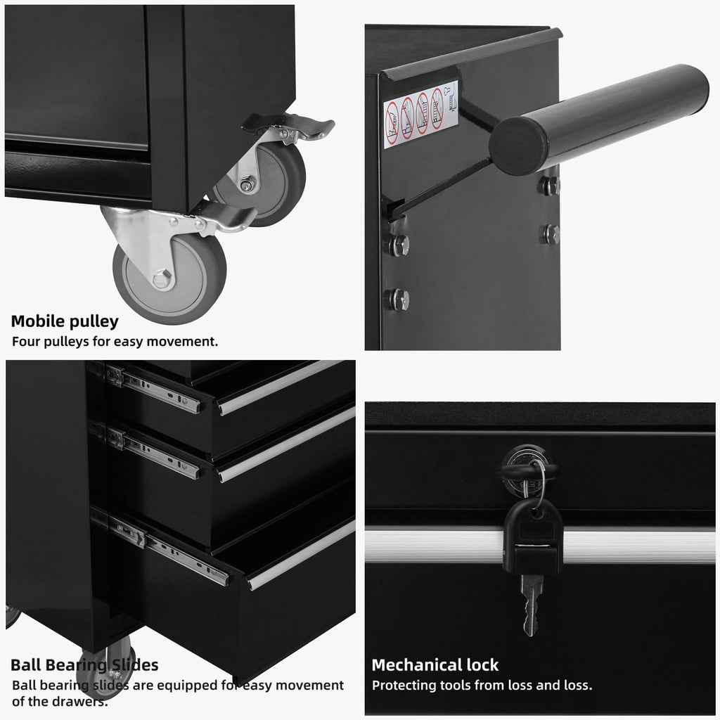 6-Drawer Rolling Tool Chest Cabinet, Large Capacity Metal Tool Box with Wheels,Black - Image 3