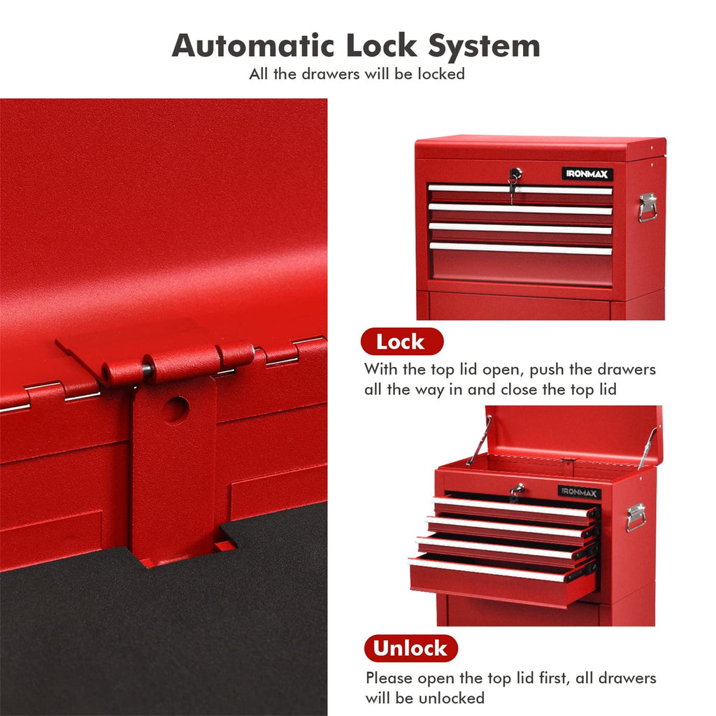 Tool Box, 3 in 1 Steel Rolling Tool Chest w/ 6-Drawers & 2 Cabinet for Garage Workshop, Red - Image 4