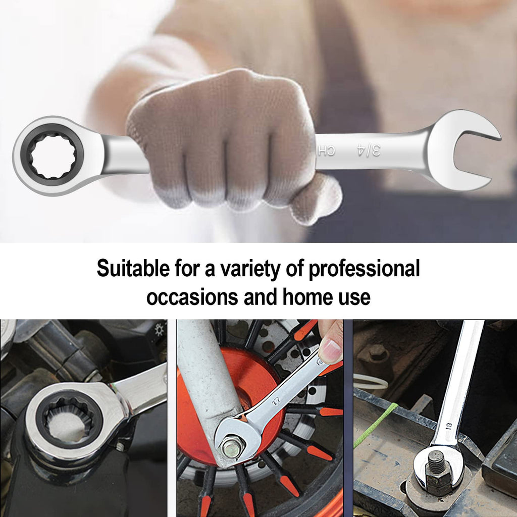 Ratcheting Wrench Set, 22-Piece Combination Wrench Set, SAE 1/4" to 3/4" & Metric 6-18mm, 72 Teeth - Image 5
