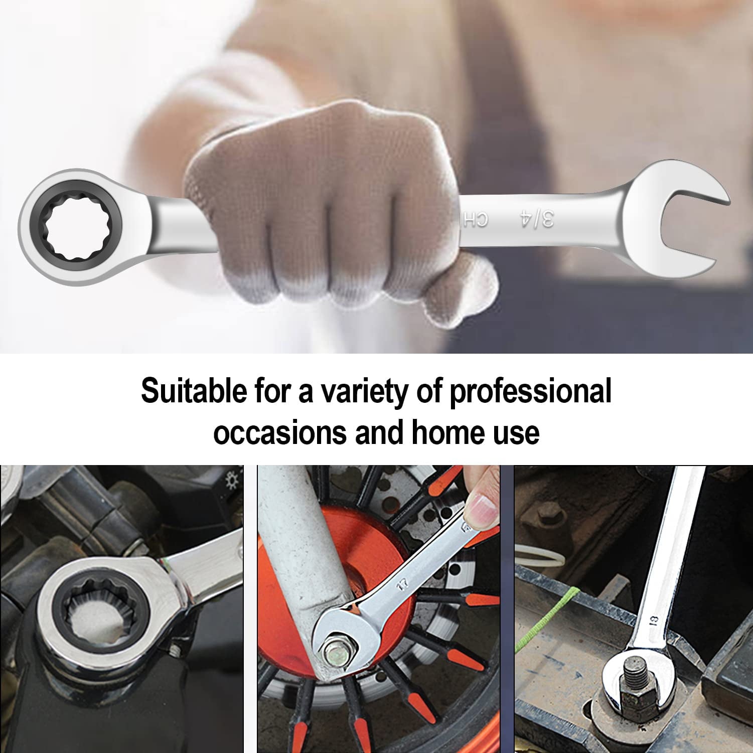 Ratcheting Wrench Set, 22-Piece Combination Wrench Set, SAE 1/4" to 3/4" & Metric 6-18mm, 72 Teeth - Image 5