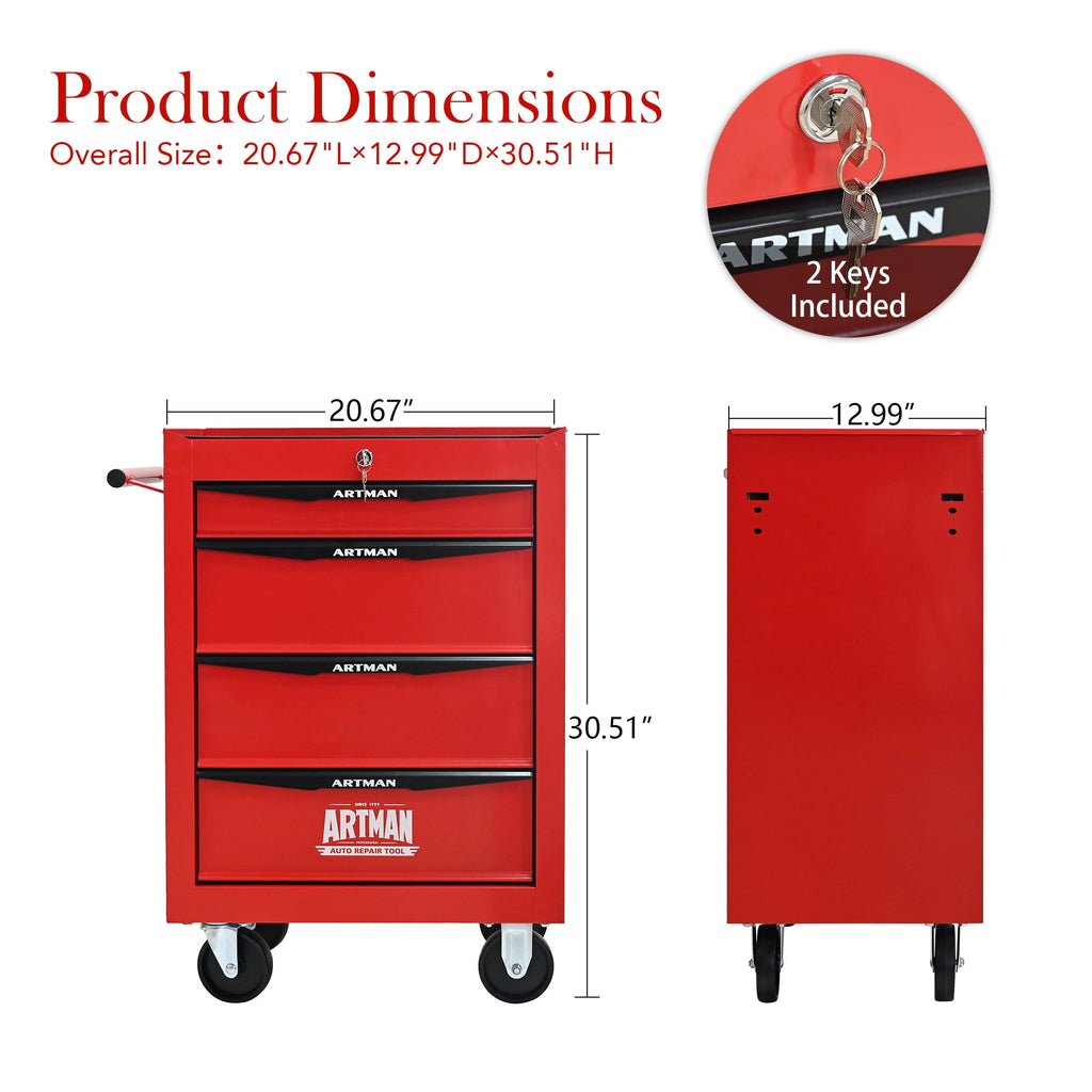 Rolling Tool Boxes on Wheels, 4 Drawers Tool Chest Storage Cabinet Metal, Multifunctional Tool Organizer Cart Lockabl... - Image 2