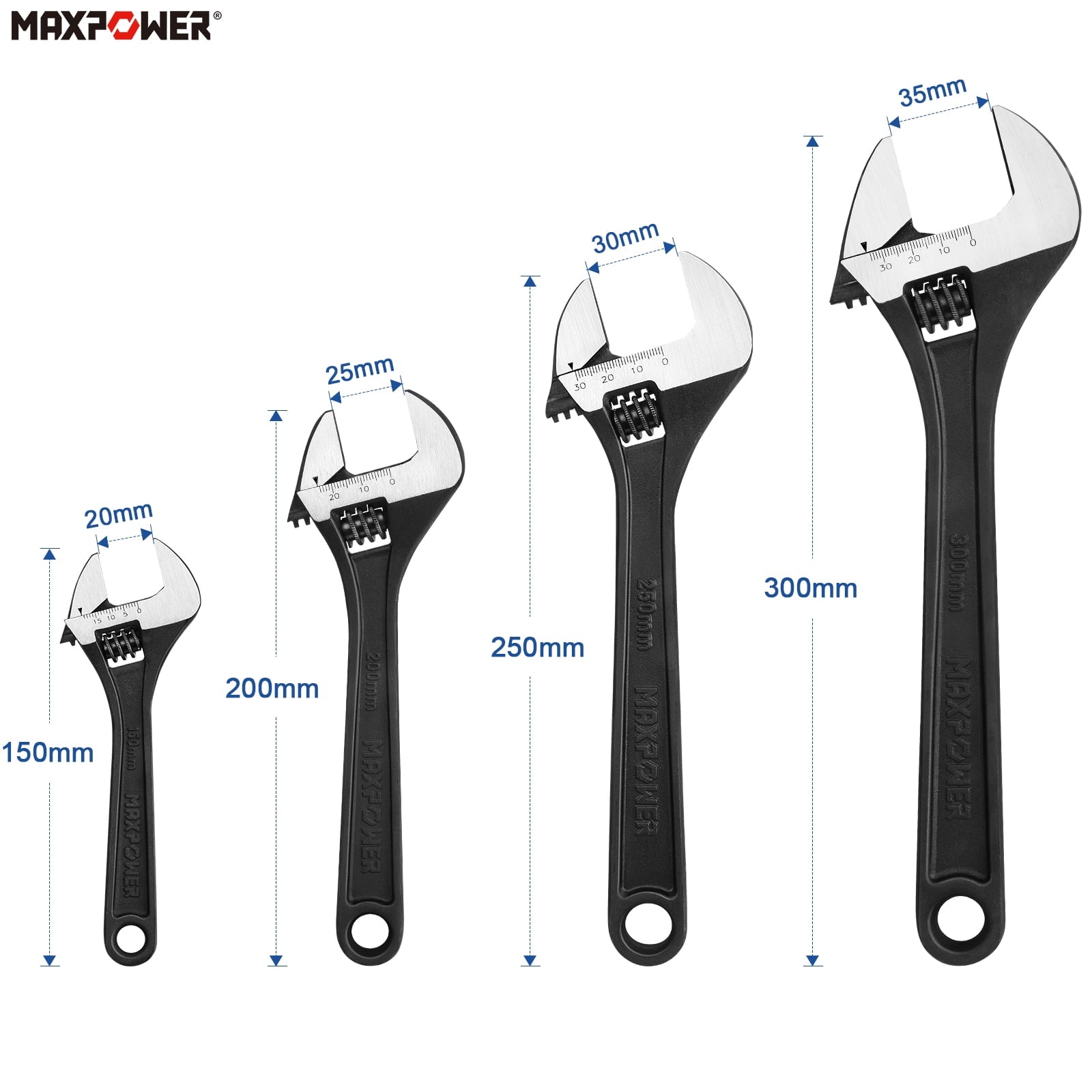 Adjustable Wrench Set, Forged, Heat Treated, Black Phosphate Finish Adjustable Wrenches, 4 Pack (6-inch, 8-inch, 10-i... - Image 2