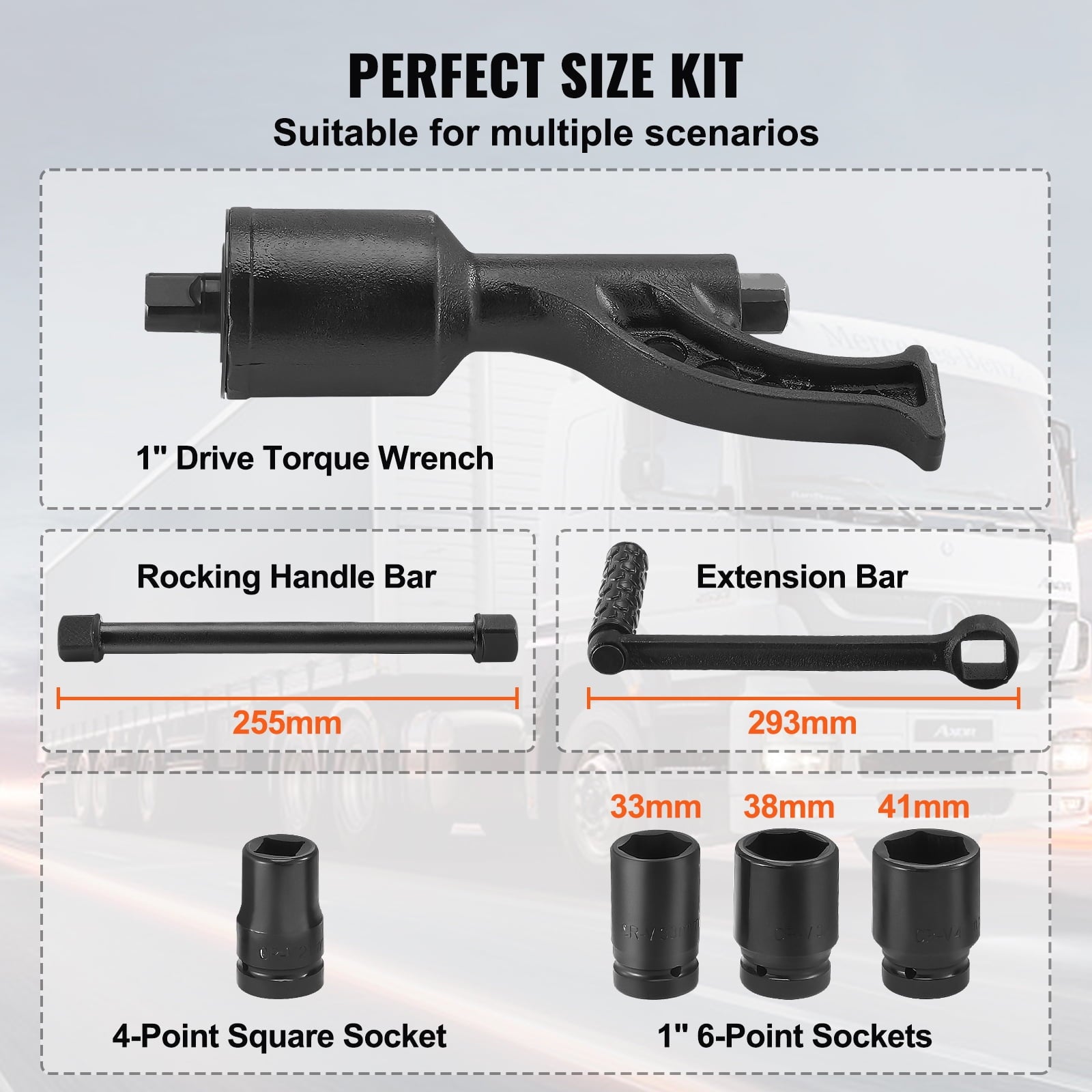 Torque Wrench, 1" Drive Heavy Duty Torque Multiplier Wrench with 4 Sockets (21-41mm), Drive Lug Nut Wrench/Multiplier... - Image 3