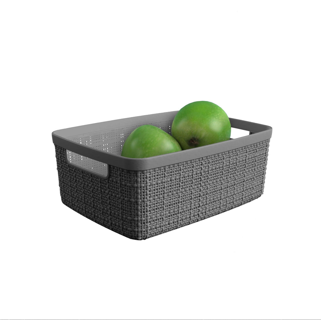 Jute Small Gray Plastic Decorative Storage Basket, 10.6 in x 7.8 in x 4.3 in