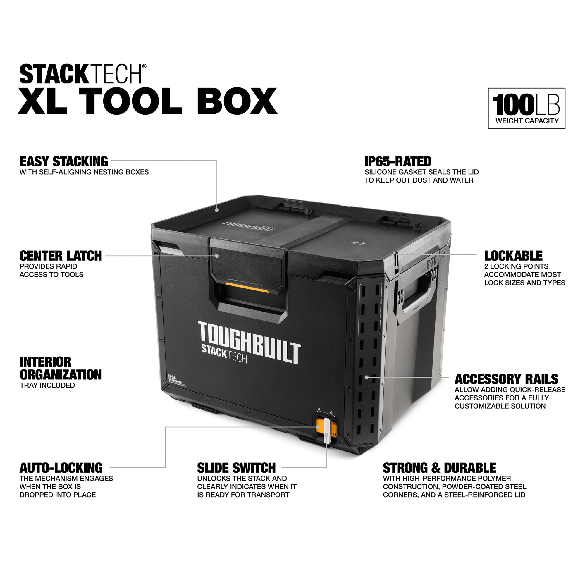 StackTech XL Tool box Organizer with Lock and Removable Tray - Image 2