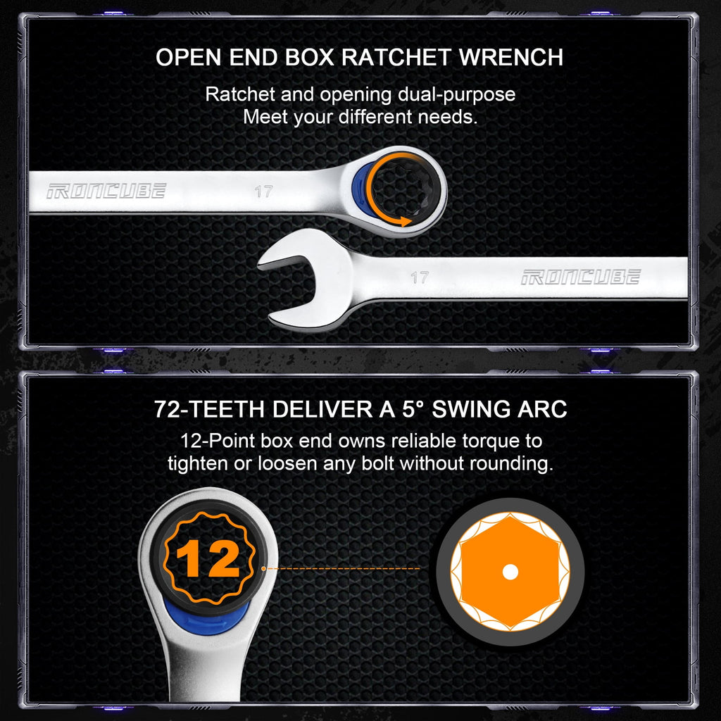 12-Piece Ratcheting Wrench Set, Metric 8-19mm, With Black Oxford Fabric Storage Bag for Motorcycle - Image 6