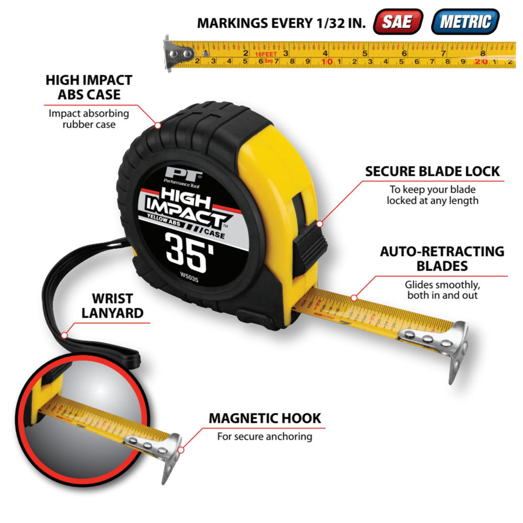 Performance Tool W5035 35-Foot 1-Inch Tape measure, Yellow - Image 6