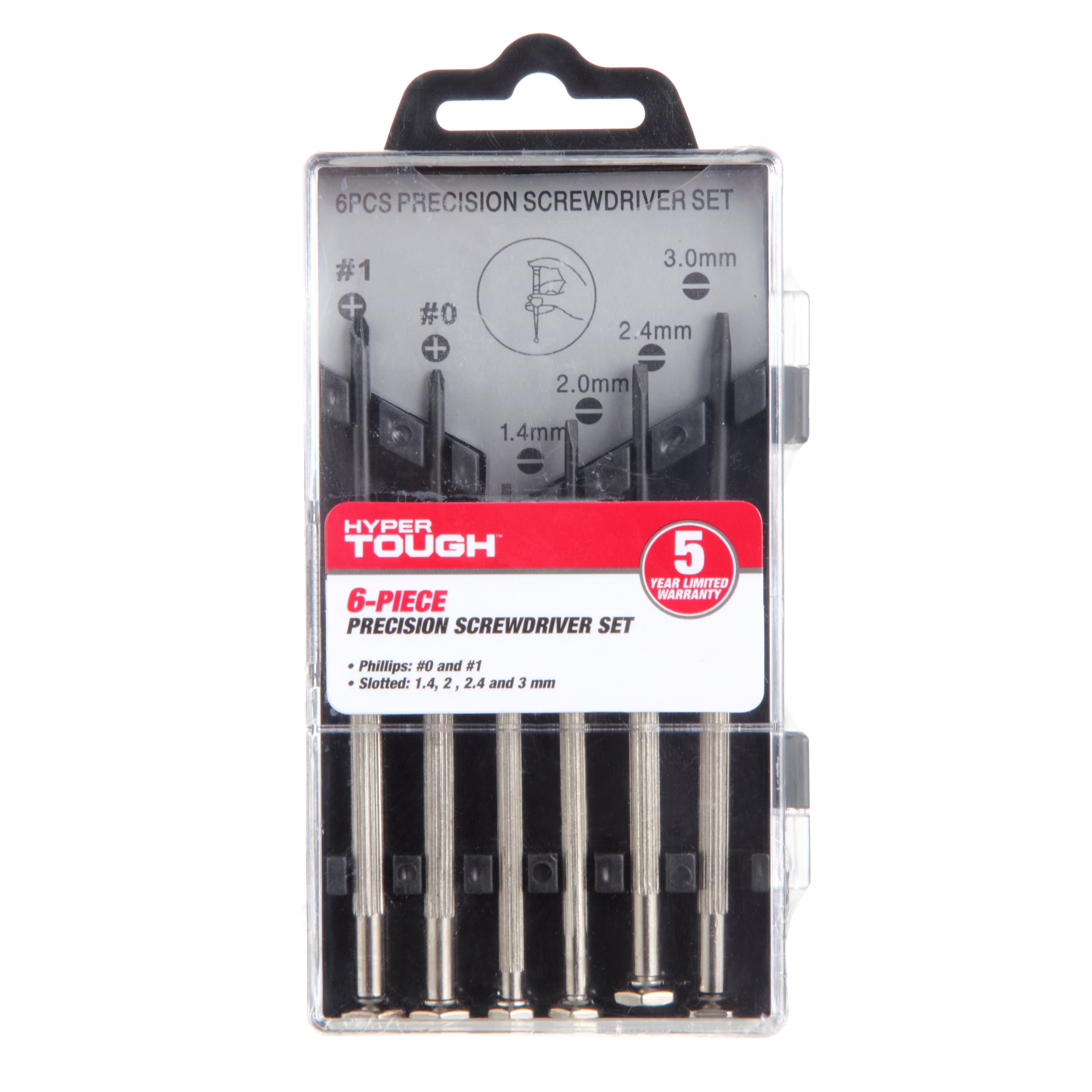 Hyper Tough 6 Piece Precision Philips and Slotted Screwdriver Set TS80037R, Steel - Image 3