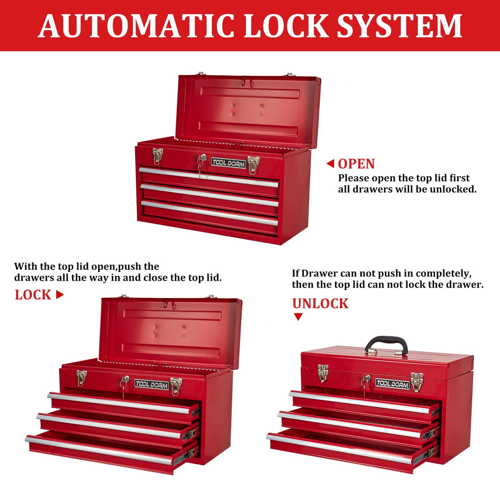 20.3“ Metal Tool Box with Drawer Portable Steel Metal Tool Box with Protective Liner and Metal Latch Closure and Lock... - Image 2