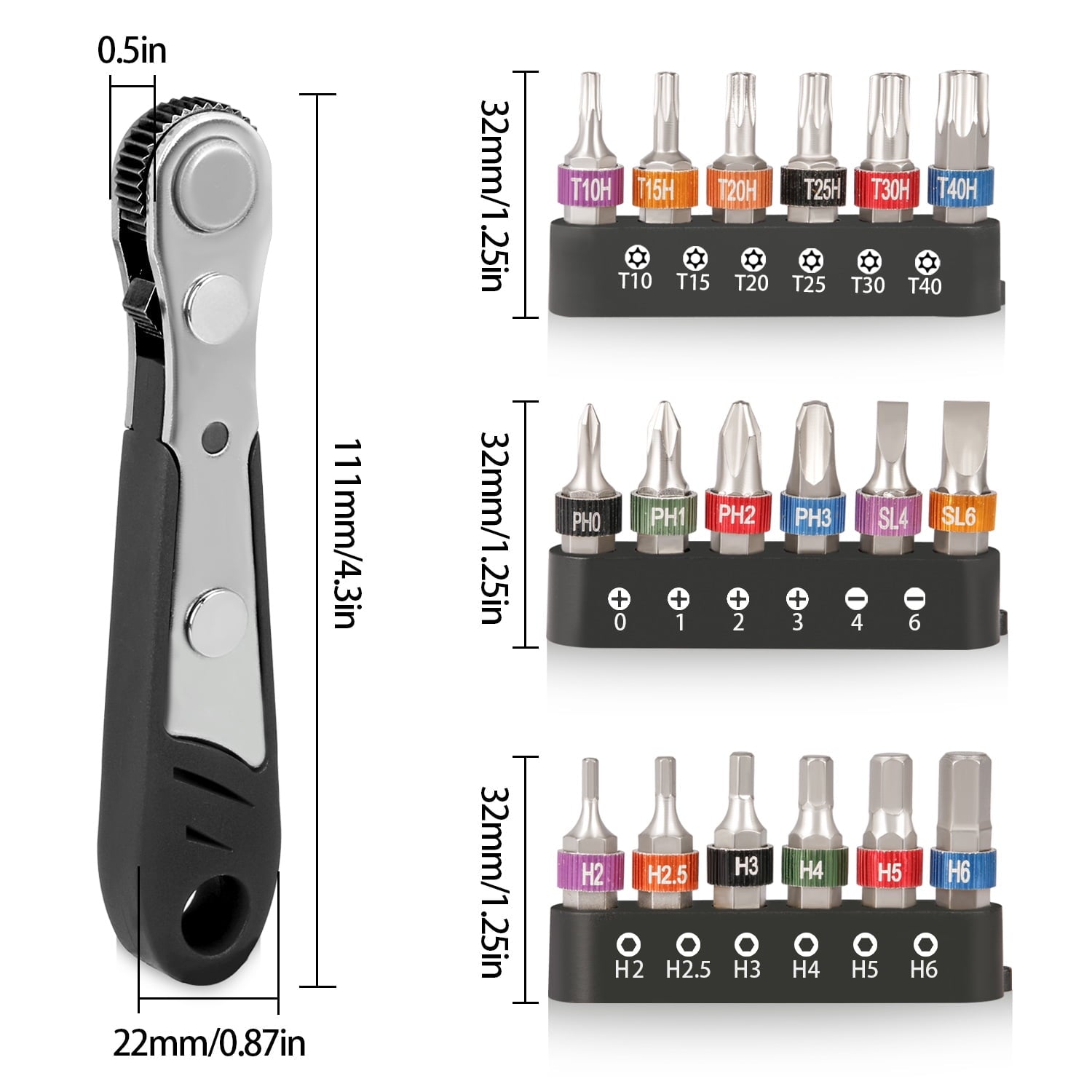 Mini Ratchet Wrench Screwdriver Bit Set, 1/4 Drive 36 Teeth Ratcheting Screwdriver, High Torque Offset Screwdriver Re... - Image 2