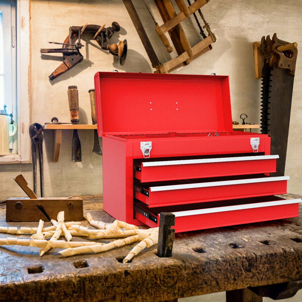 Portable Tool Chest Box Storage Cabinet Garage Mechanic Organizer 3 Drawers Red - Image 2
