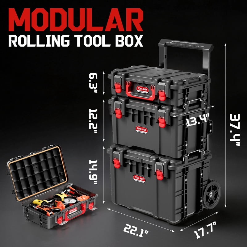 JEKO&JEKO 3-Piece Rolling Tool Box System with Wheels, Modular Storage for Garage, DIY & Home - Image 2
