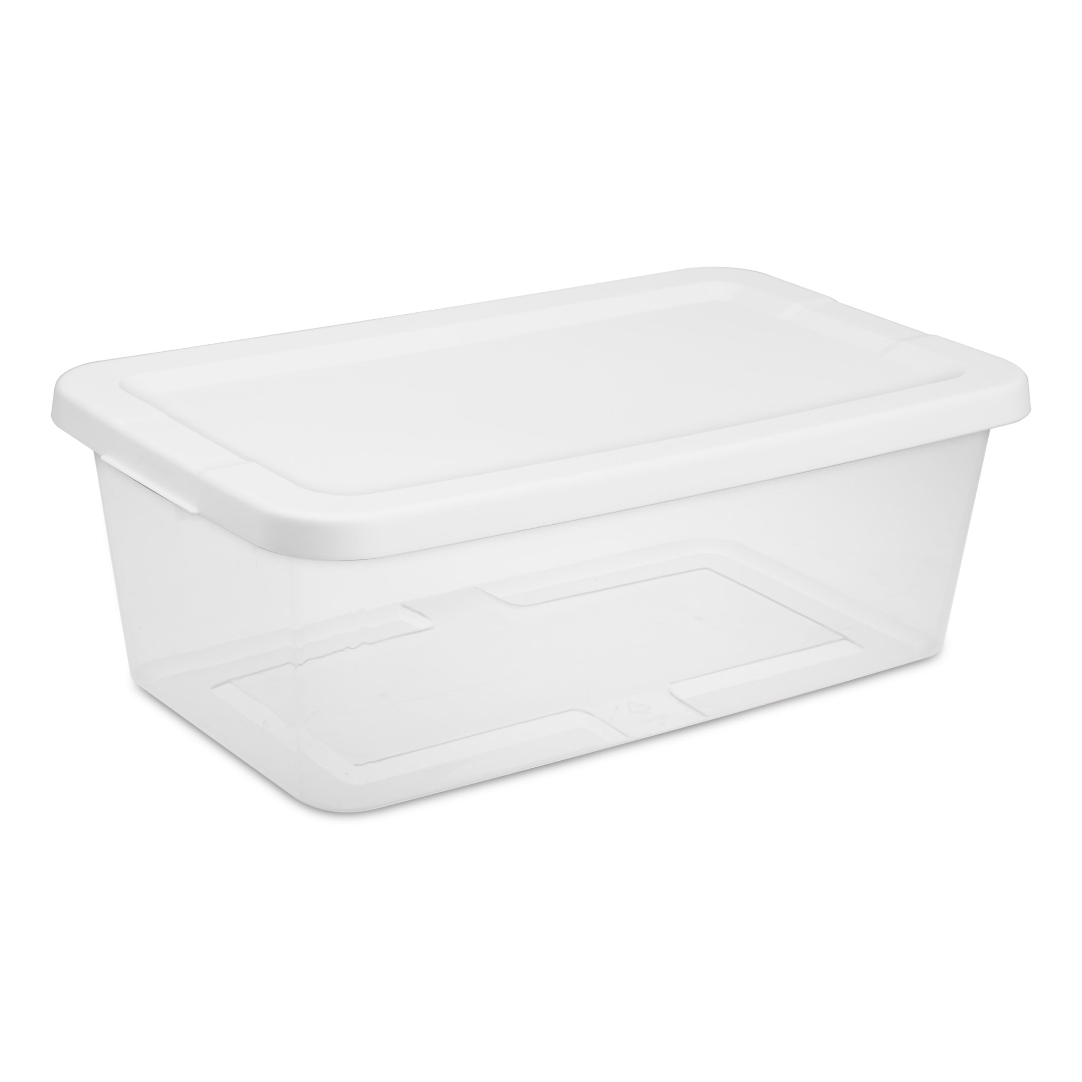 Set of (10) 6 Quart Small Storage Bins, Clear Plastic Storage Containers with Snap-on Lids, White
