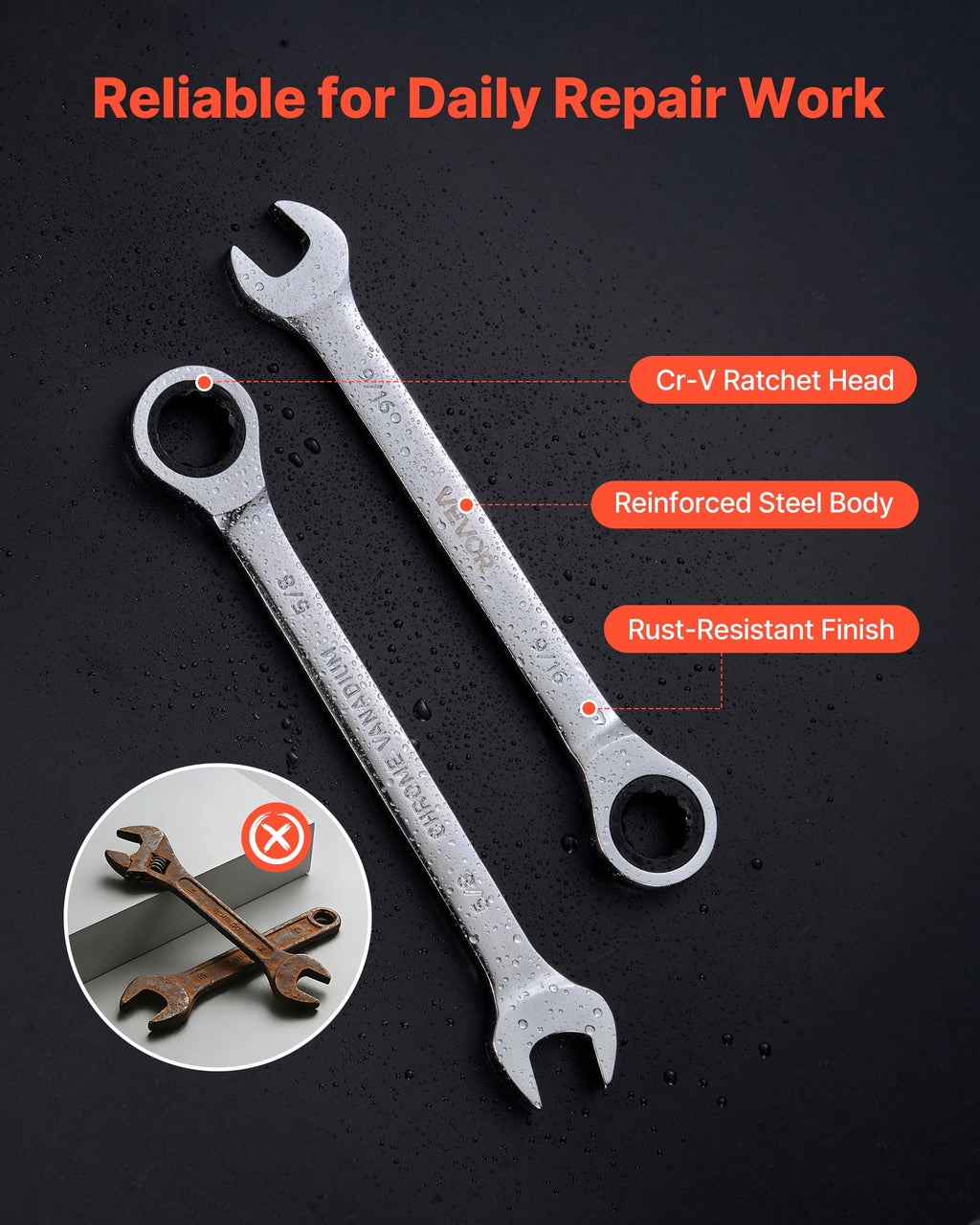 Combination Wrench Set, 16-Piece SAE Sizes, 72 Teeth, Cr-V Steel Ratcheting Wrench Set, with Roll Up Pouch, Open End,... - Image 5