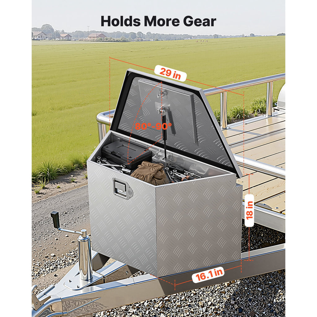 Aluminum Trailer Tongue Tool Box, 29" x 16.1" x 18" Storage Organizer with Lock & Keys, Durable Utility Chest for Tru... - Image 2