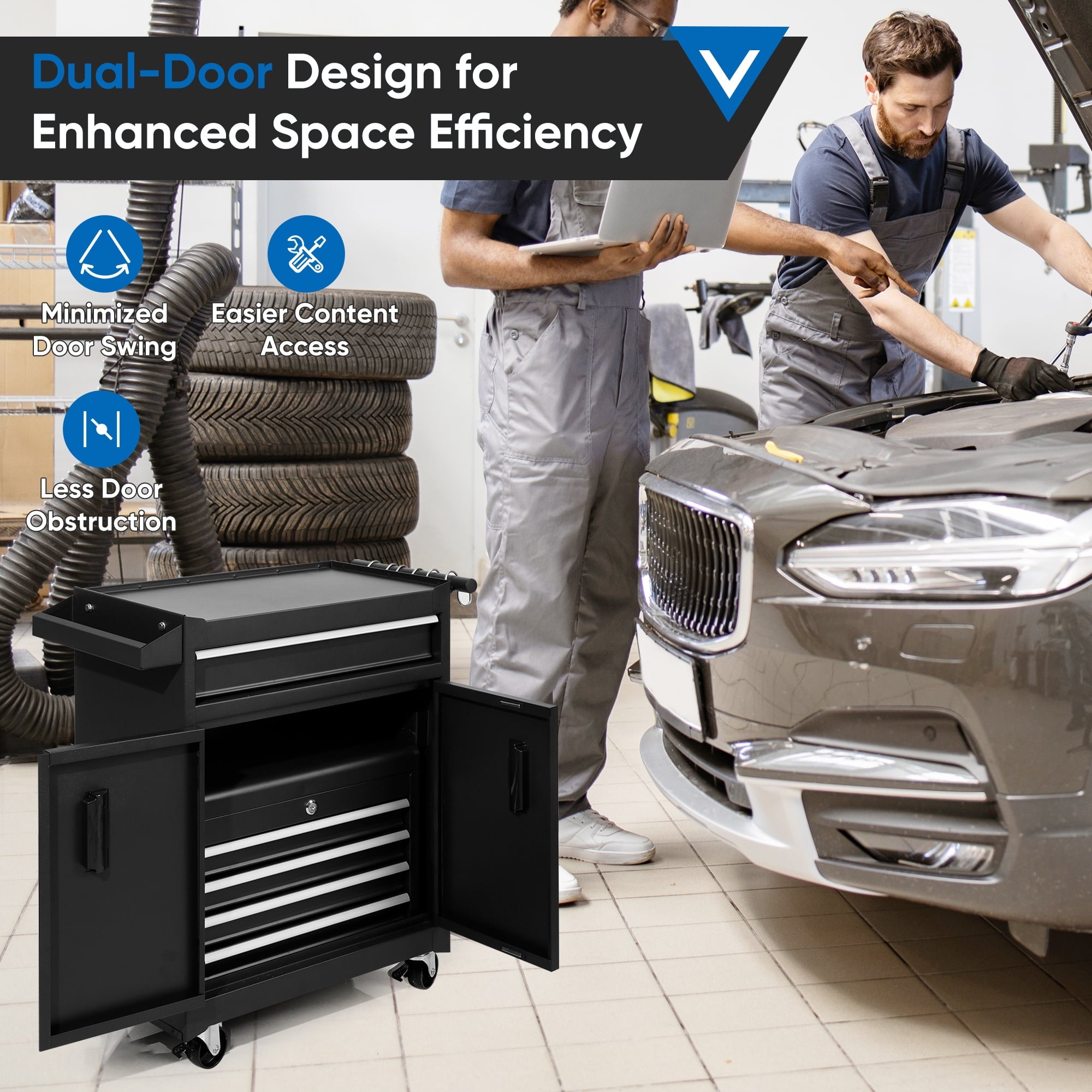 26-Inch Chest & Storage Cabinet, 5 Drawers Rolling Chest with Detachable Top Box for Garage Warehouse Workshop, Rolli... - Image 5