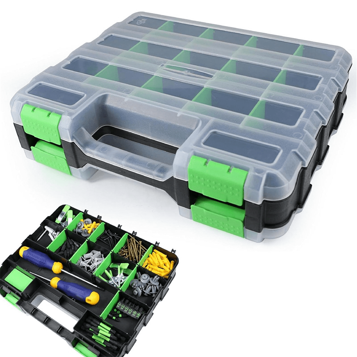 Box with 34 Compartments Hardware Storage Container for Nuts Small Parts Screw Fasteners,1 x Tool Box,Green - Image 2