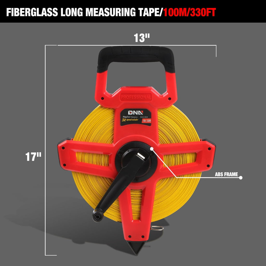Contractor-Grade Open Reel Fiberglass Measuring Tape, Distance Measurement Tool Kit, [1] 1/2" / 330 Ft Reel, Orange/Y... - Image 6