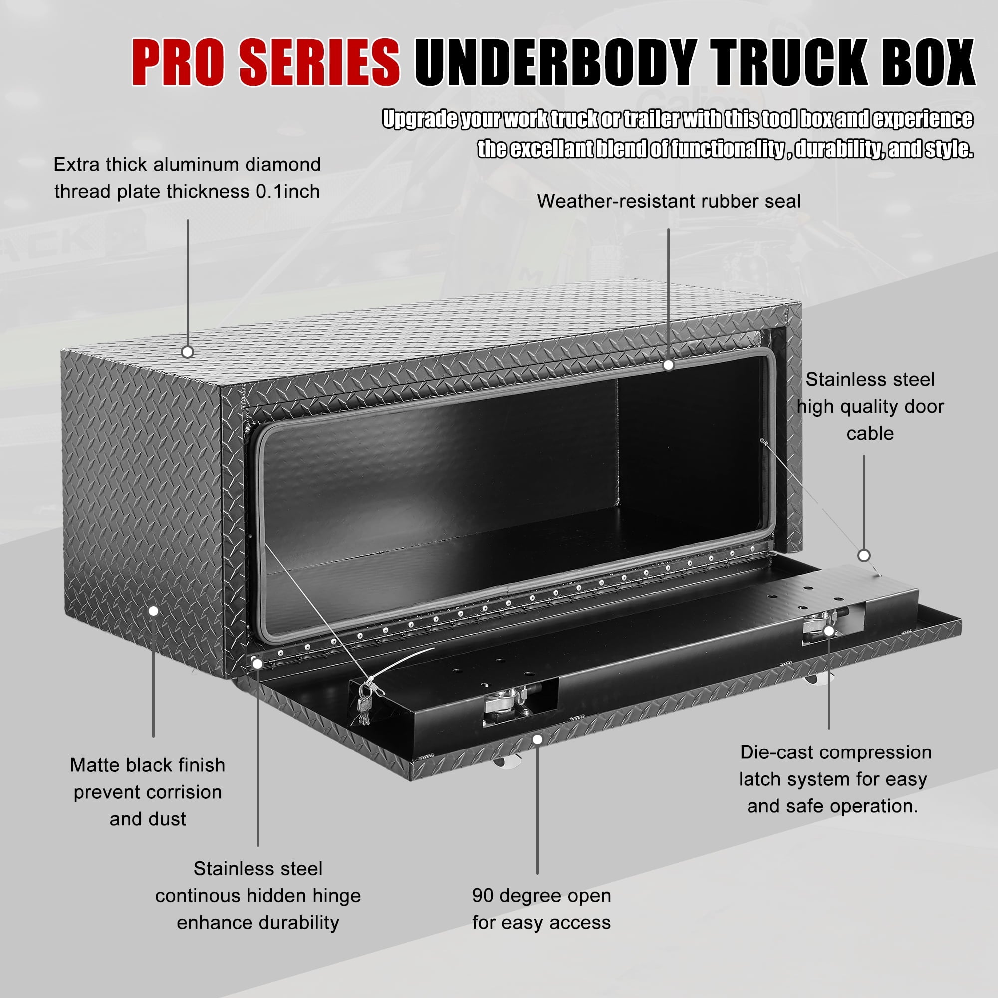 Aluminum Underbody Truck Tool Box Heavy Duty Underbed Toolbox Tool Storage Organizer Chest With Lock And Keys, Waterp... - Image 3
