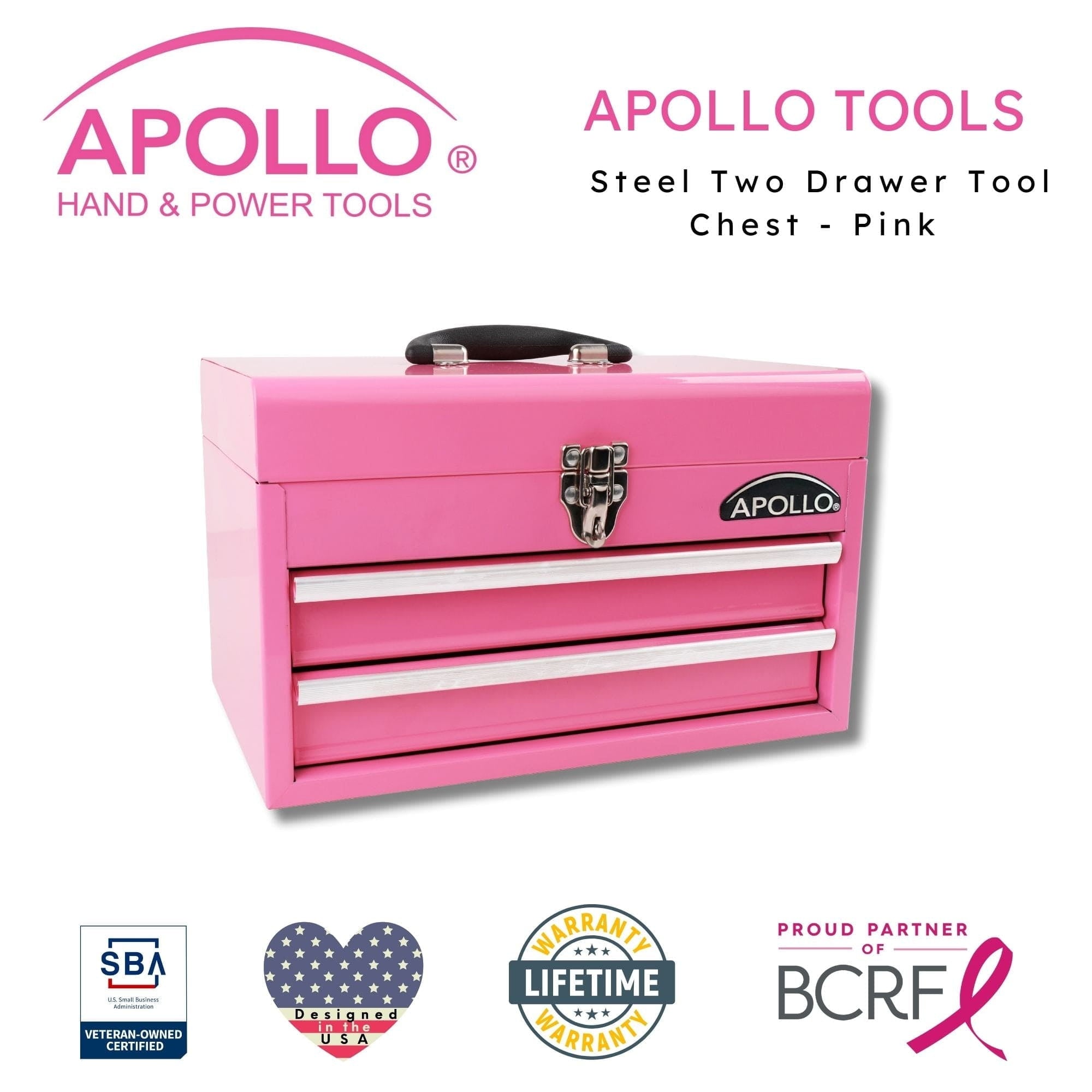 Apollo Tools 2-Drawer Pink Steel Chest -- DT5010P - Image 4