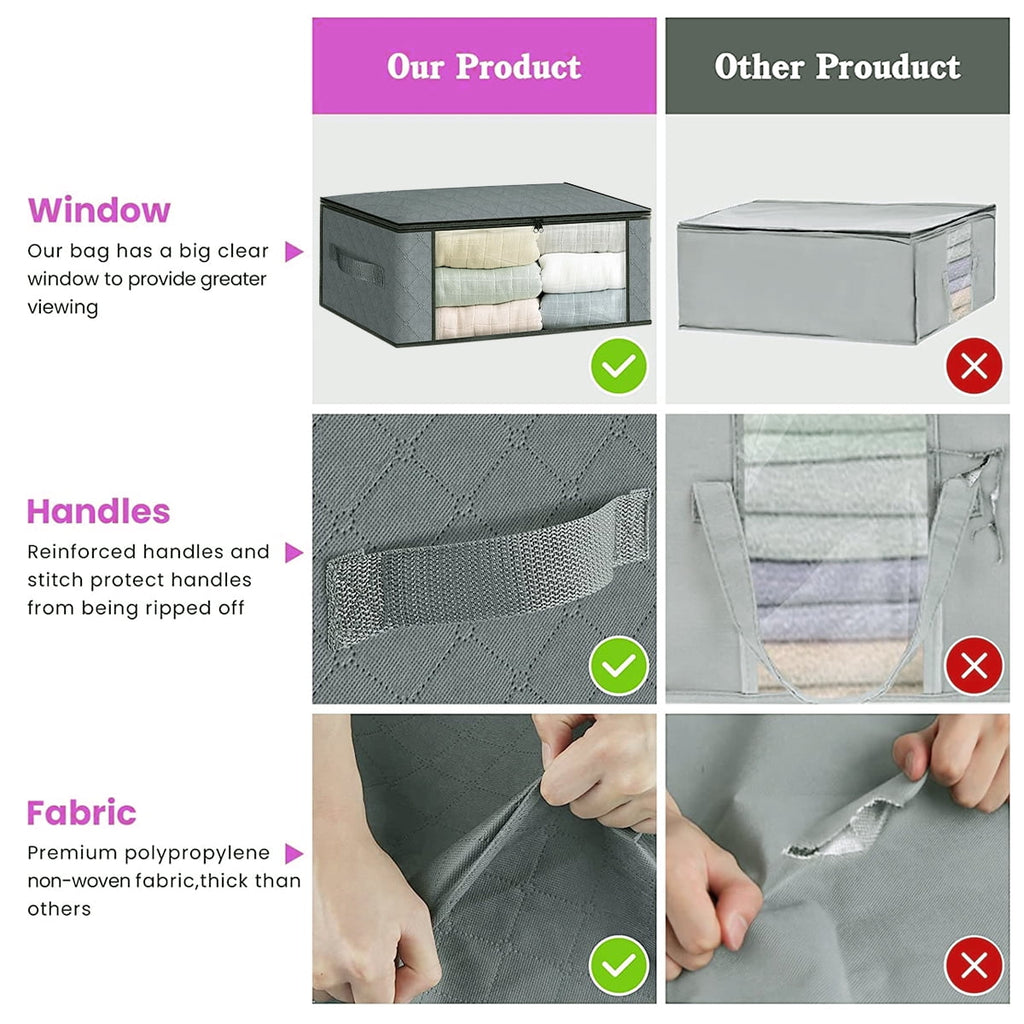 Storage Box, 6 Pack Clothes Organizer with Clear Windows, Sturdy Handles Storage Bag 19.7 x 13.78 x 7.87 inches, Gray