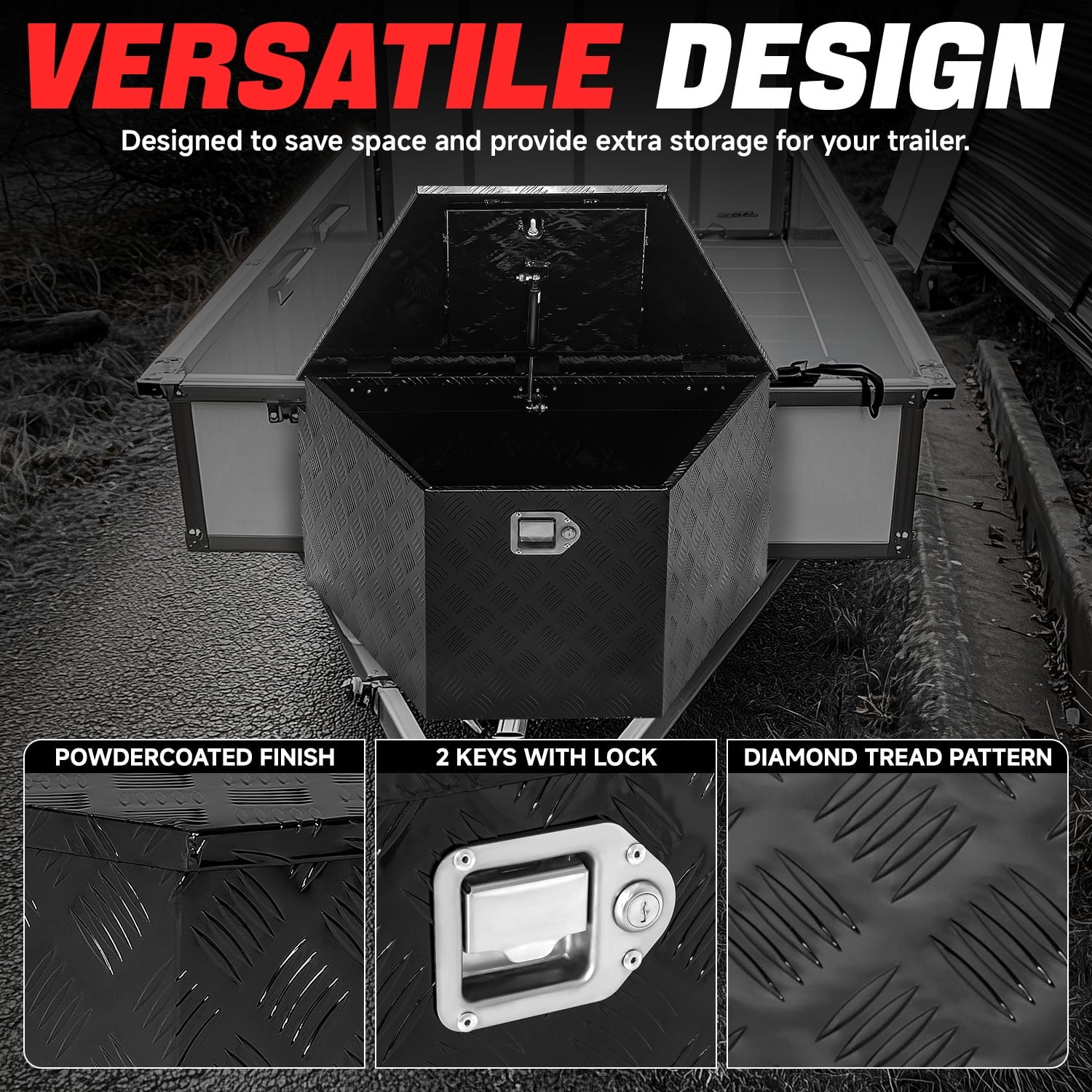 DNA Motoring 32.5"x20.5"x18" Aluminum Truck Trailer Trunk Bed Tongue Tool Storage Box w/ Lock Black - Image 2