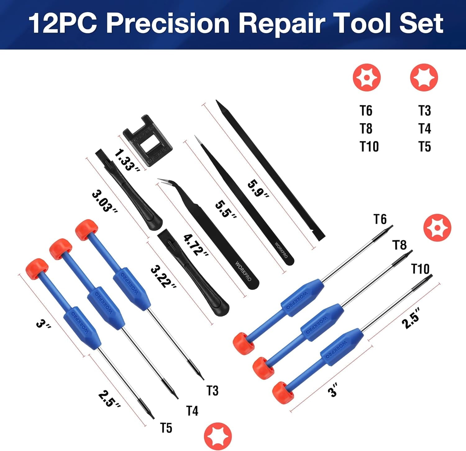 5.87 x 1.61 x 8.39 In Precision Torx Screwdriver Set with Spudger 12 Pieces - Image 2