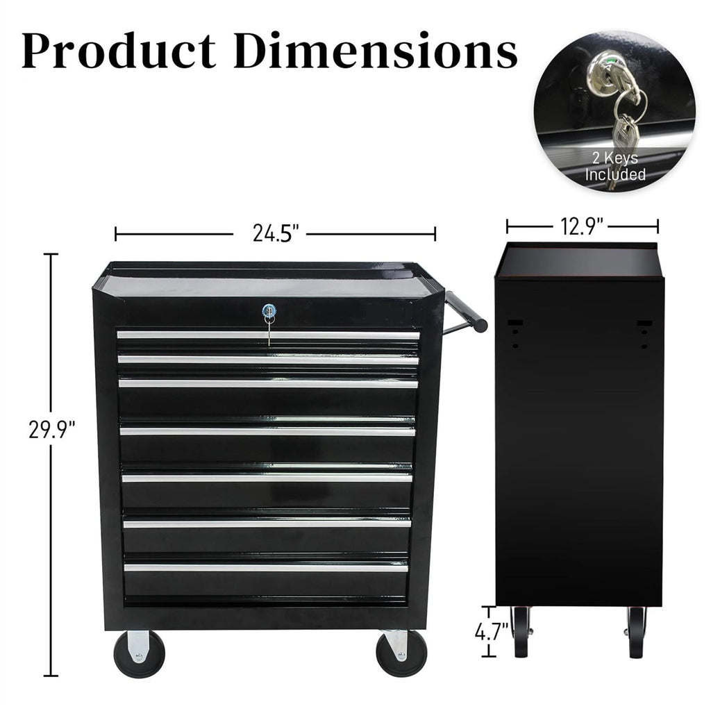 Aukfa Tool Box, 24.5 in 7-Drawer Steel Rolling Tool Chest on Wheels for Workshop Garage, Black - Image 2