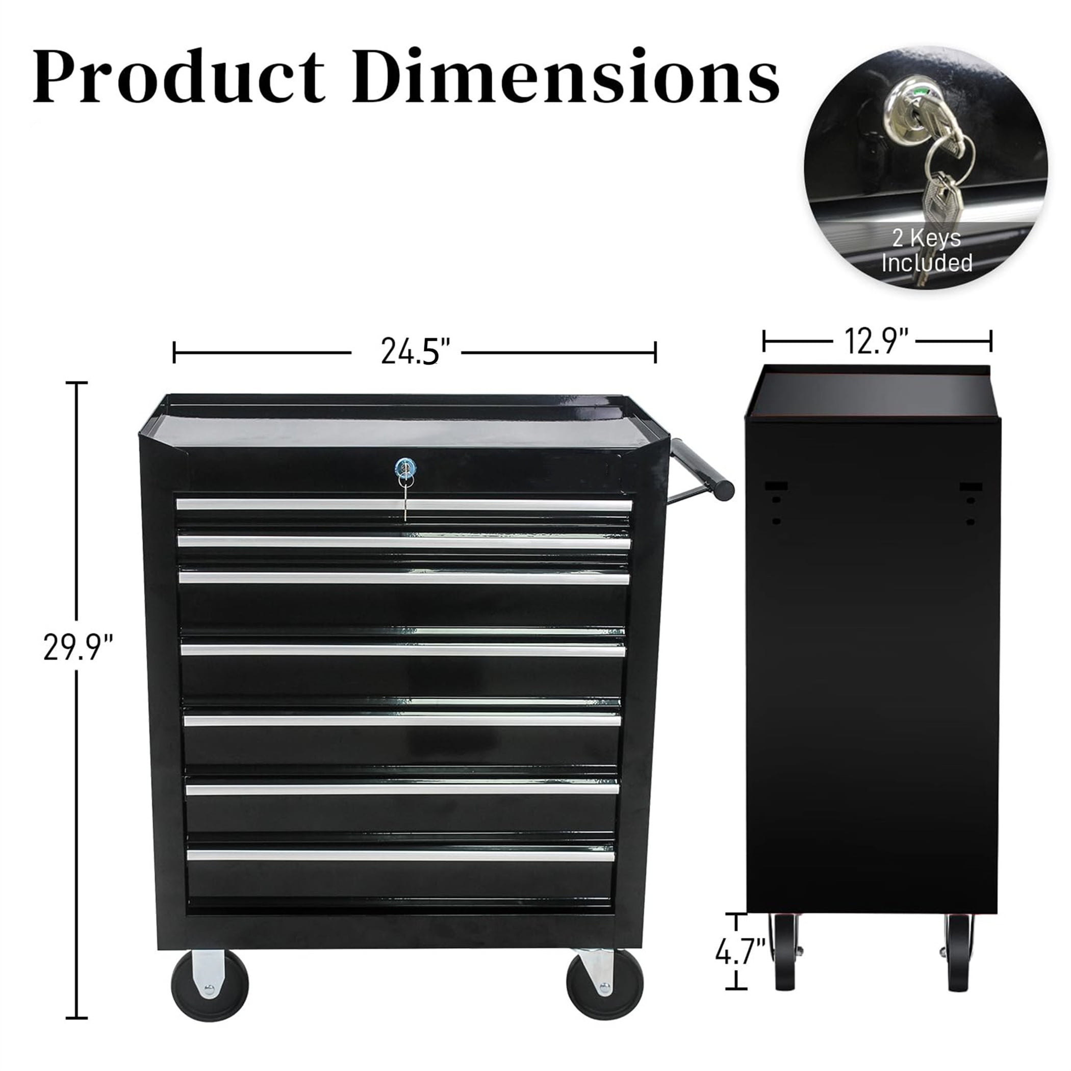 Aukfa Tool Box, 24.5 in 7-Drawer Steel Rolling Tool Chest on Wheels for Workshop Garage, Black - Image 2