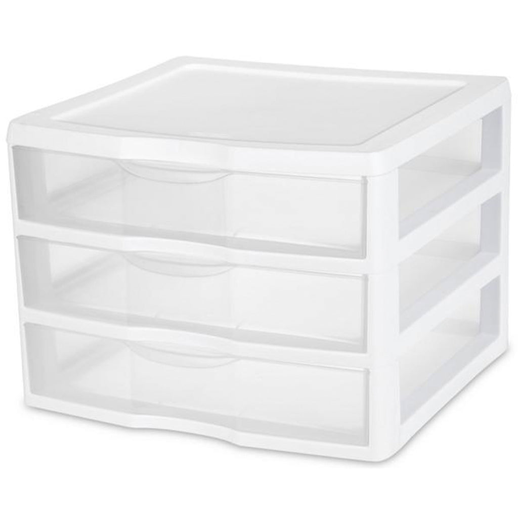 Wide 3 Drawer Unit, Clear Plastic Countertop or Desktop Drawers, White