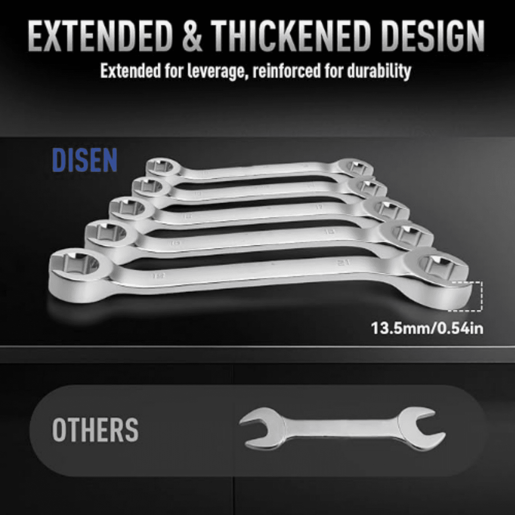 Flare Nut Wrench Set Metric and SAE 12-Piece Inch1/4 to 7/8" & 6-21mm, CR-V Steel Brake Line Wrench Set with Organizer Pouch,Father's Gift - Image 5