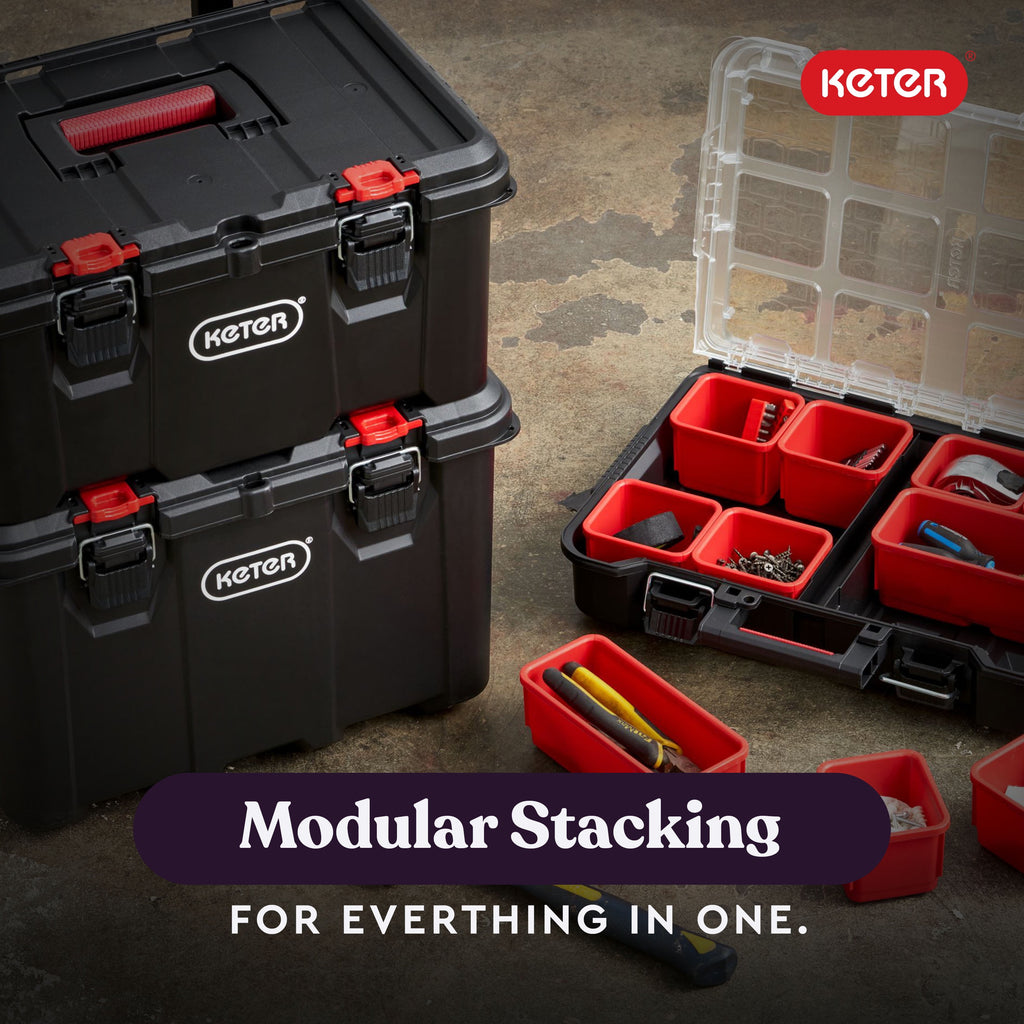 Keter Stack-n-Roll 3 Piece Modular Toolbox System Resin Mobile Tool Storage and Organization - Image 5