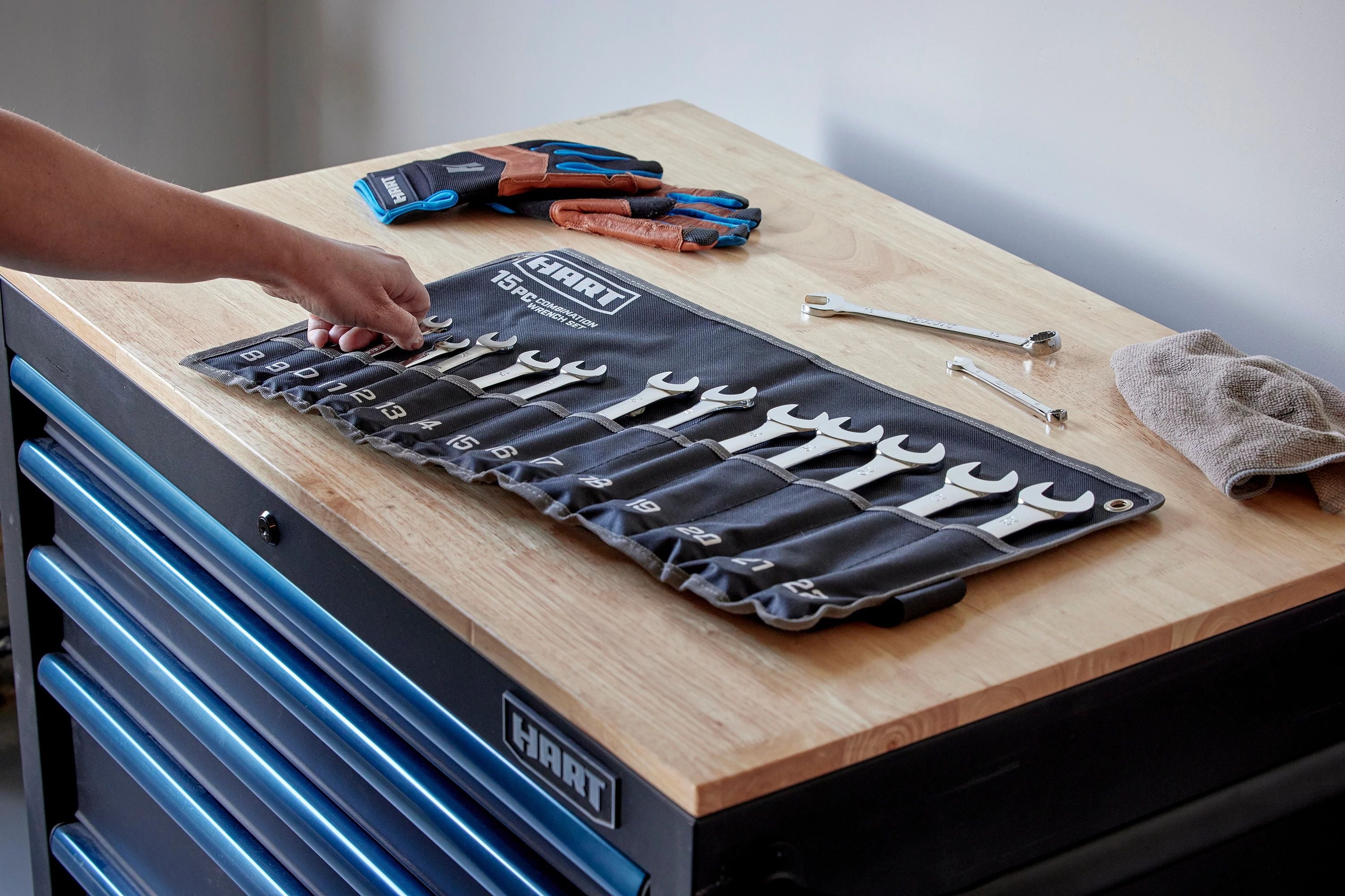 15-Piece Metric Combination Wrench Set with Tool Pouch, Chrome Finish, Sizes 8-22mm - Image 3
