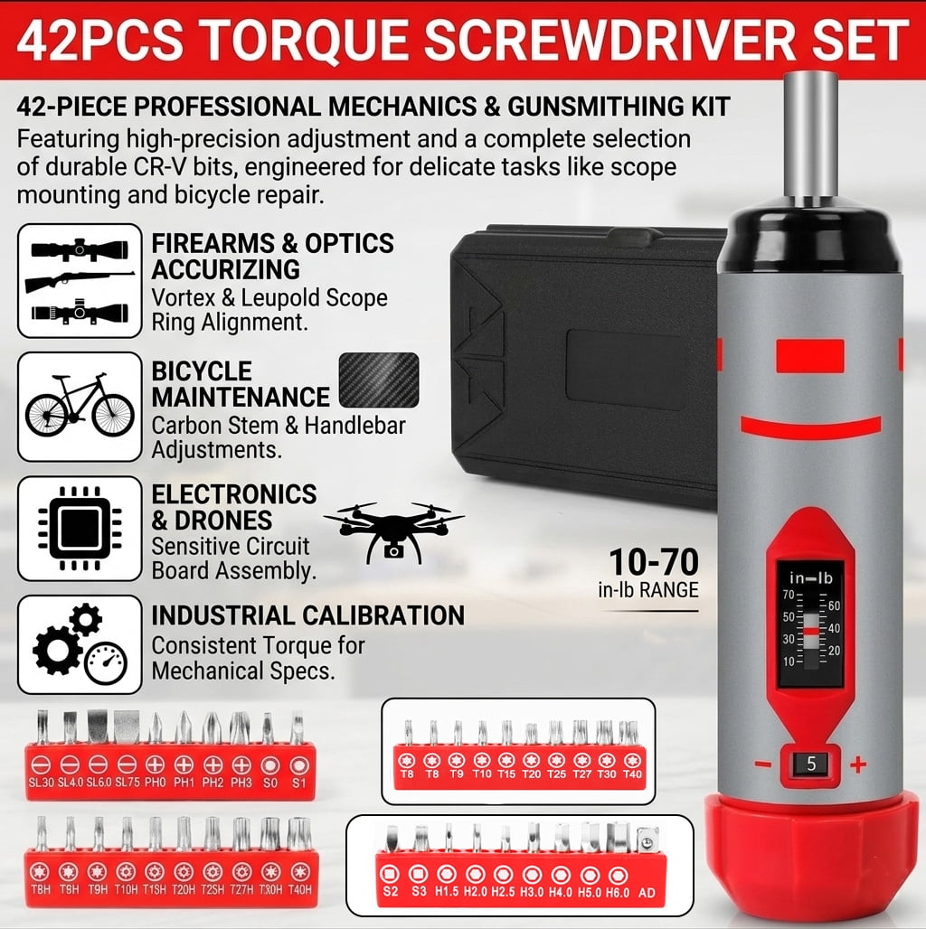 42Pcs Torque Screwdriver Set 10-70 Inch Pounds, 40 Bits - Hex,Torx, Flat,Phillip,Square andTorx Security Bits for Pro... - Image 5