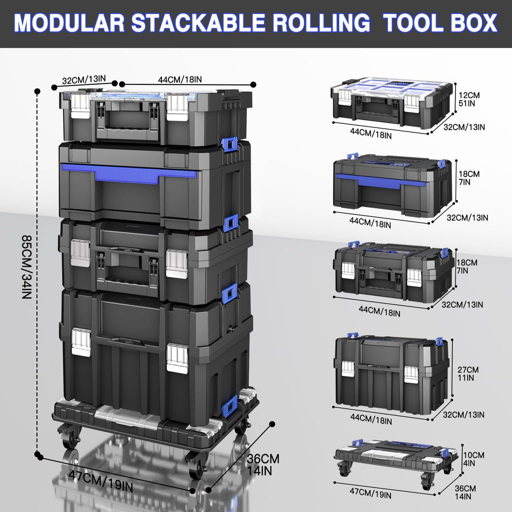 4-Tier Rolling Tool Box with Clear Top Lid & Drawers, Modular Tool Storage Organizer System on Wheels for Garage & Ho... - Image 4