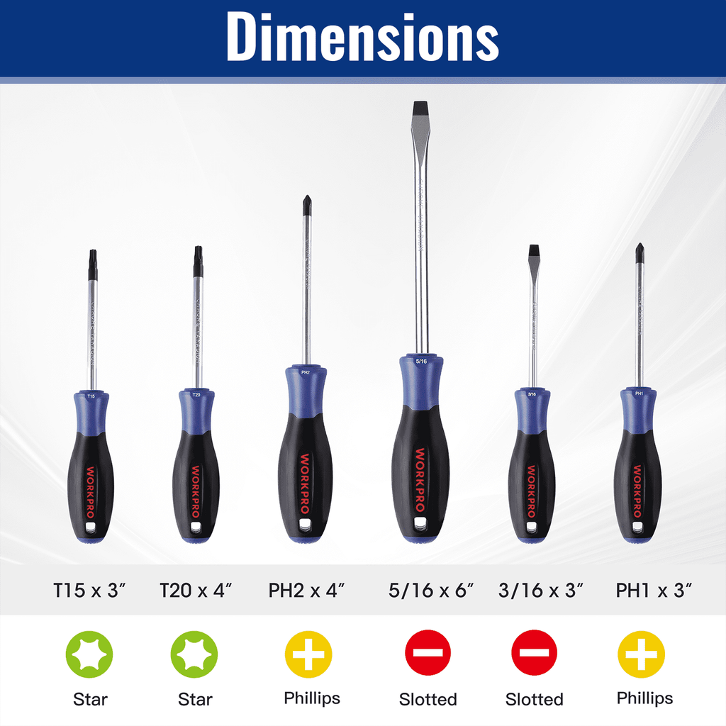 6-Piece Magnetic Screwdrivers Set with Organizer,Flat Head/Slotted/Phillips/Torx Screwdriver Tools Set,Chrome Plating... - Image 4