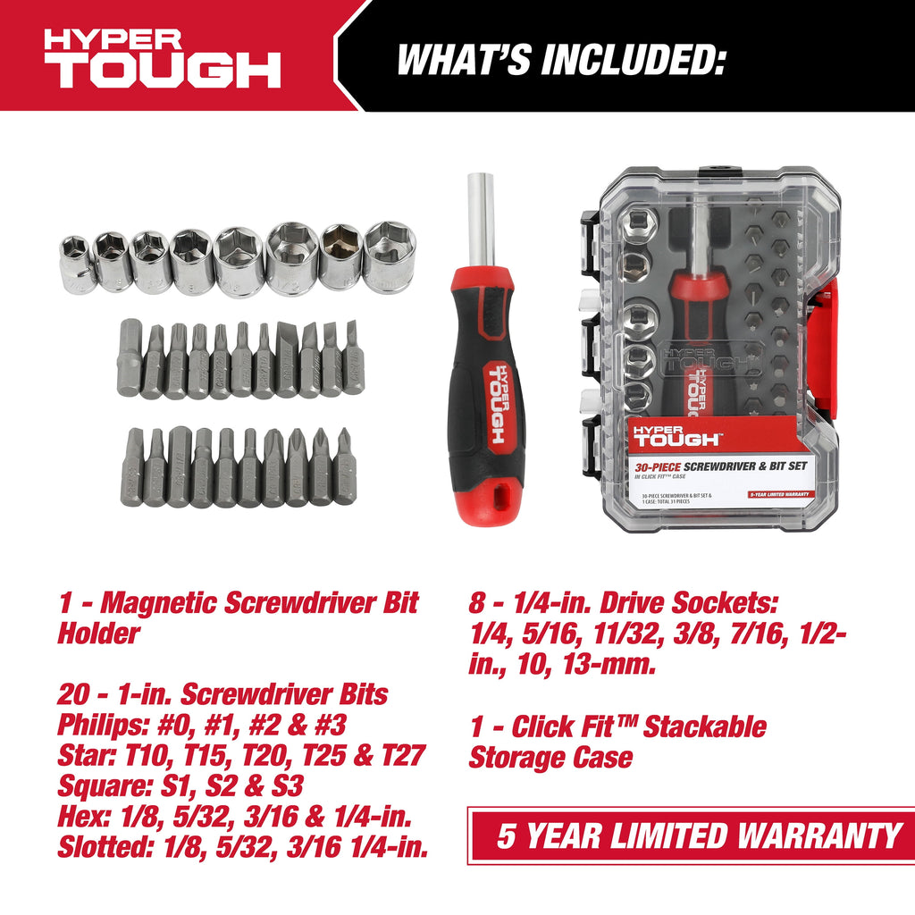 30-Piece Screwdriver Handle and Bit Set in Click Fit Case - Image 3