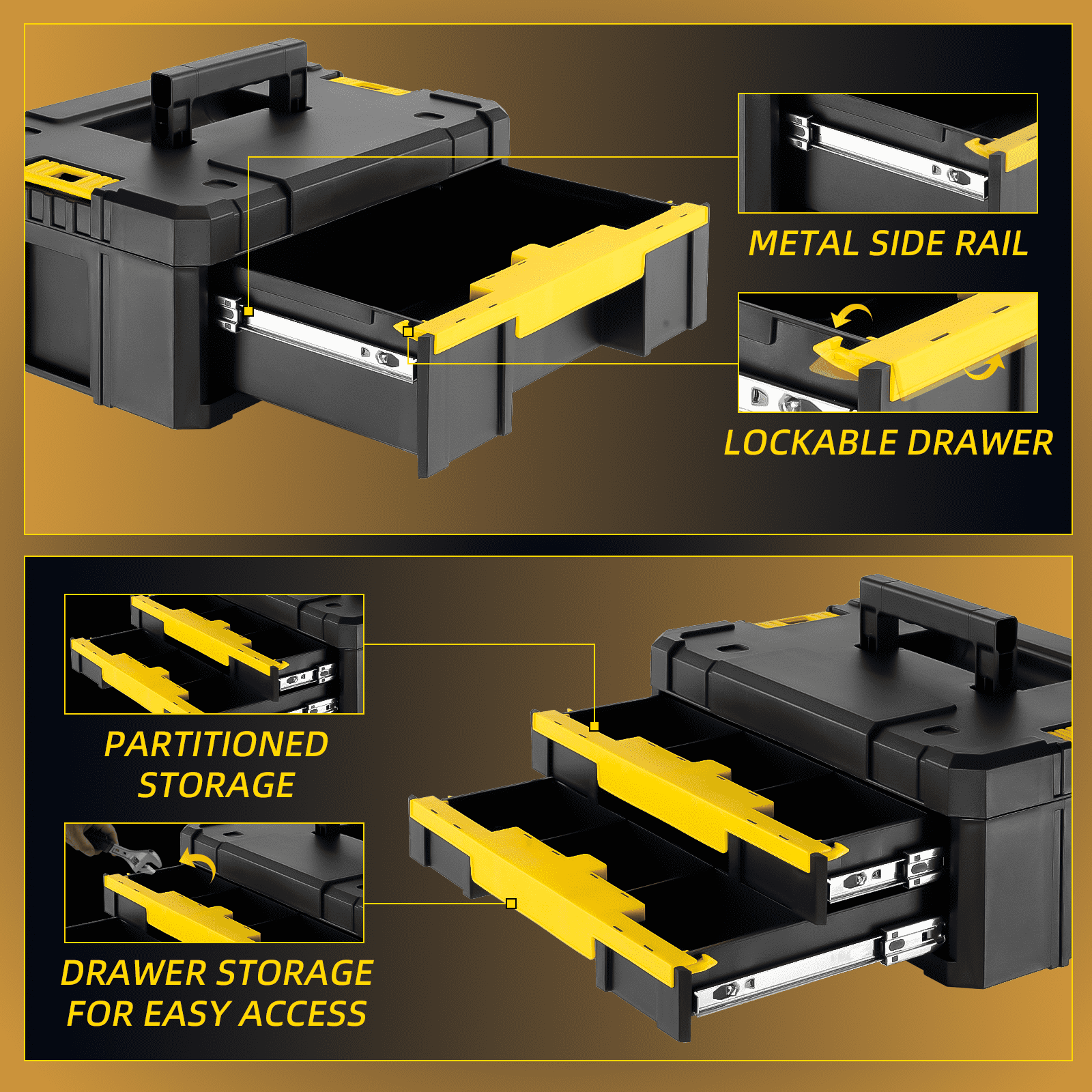 Tool Box with Wheels – 5 in 1 Modular Tool Organizer System, Portable Tool Box with Drawers for Garage Storage, Home ... - Image 3