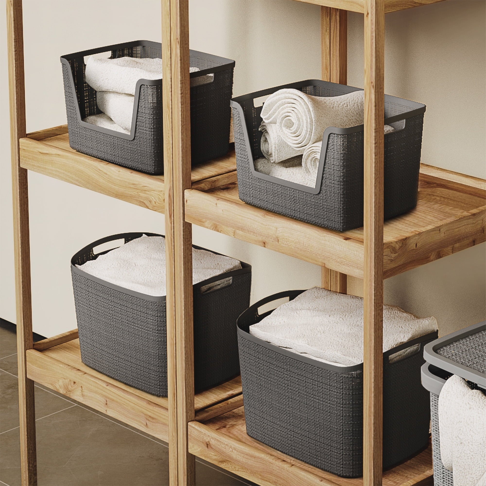 Jute Small Gray Plastic Decorative Storage Basket, 10.6 in x 7.8 in x 4.3 in