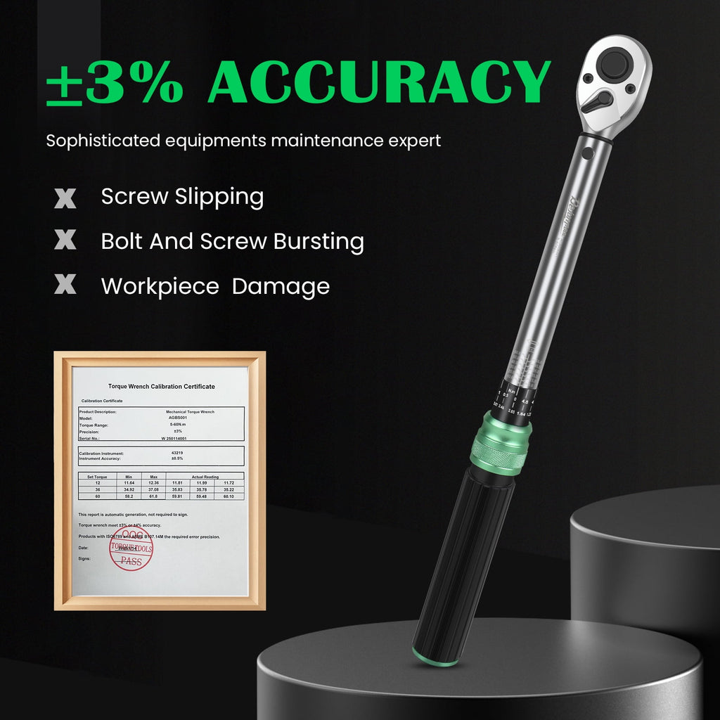 3/8" Torque Wrench Set, 5-60 N.m, Professional Torque Tool Kit with Extension Bar, Adapter, Bits & Portable Case for ... - Image 3