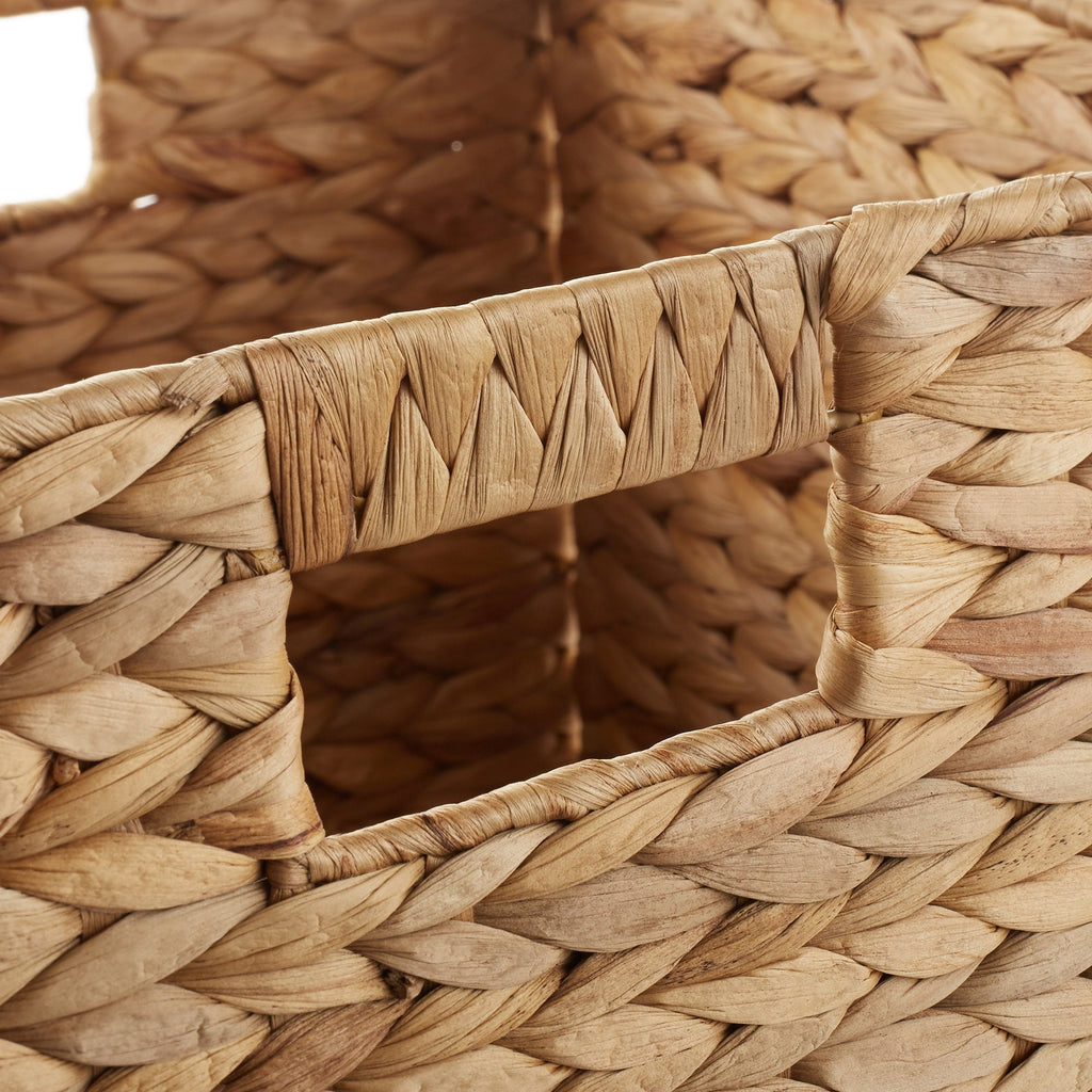 10.5" x 10.5" Water Hyacinth Storage Baskets, Natural - Set of 2 Collapsible Cube Organizers, Woven Bins for Bathroom, Bedroom, Laundry, Pantry, Shelves