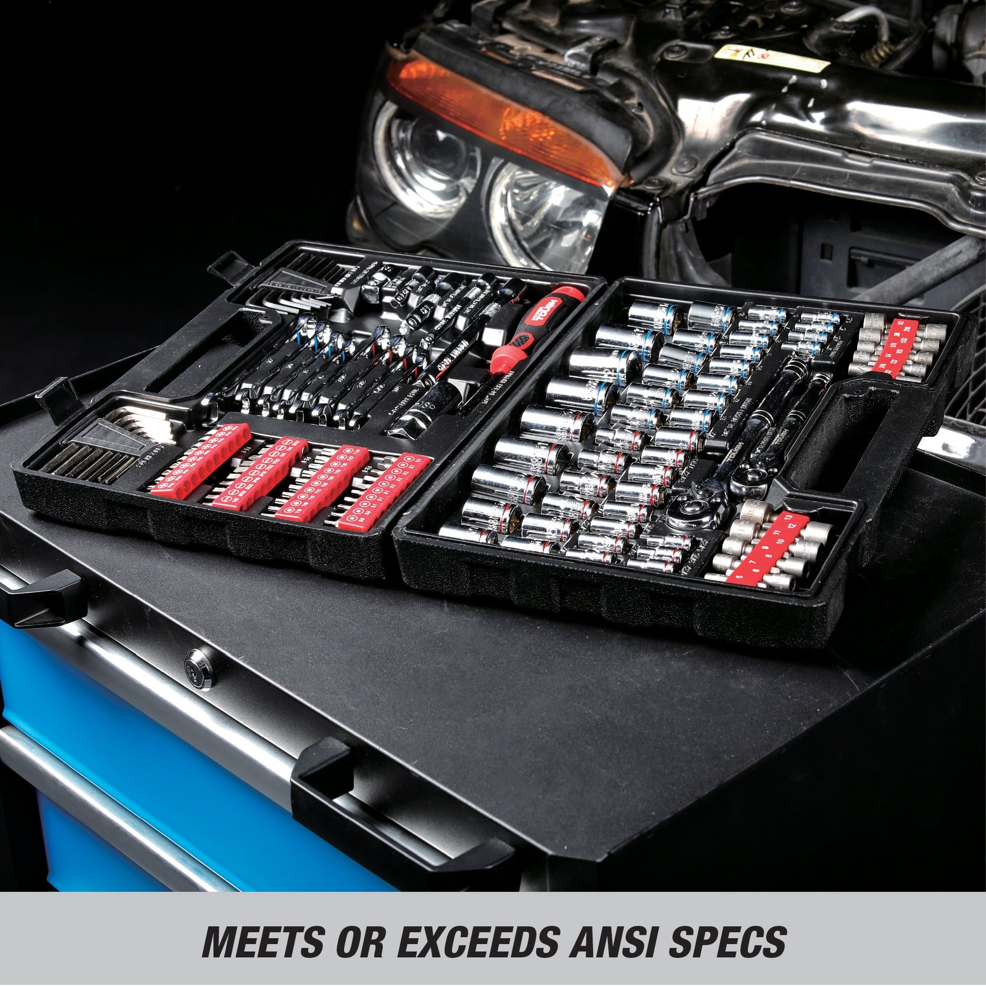 144-Piece 1/4, 3/8 and 1/2-inch Drive Mechanics Tool Set, Chrome Finish - Image 5