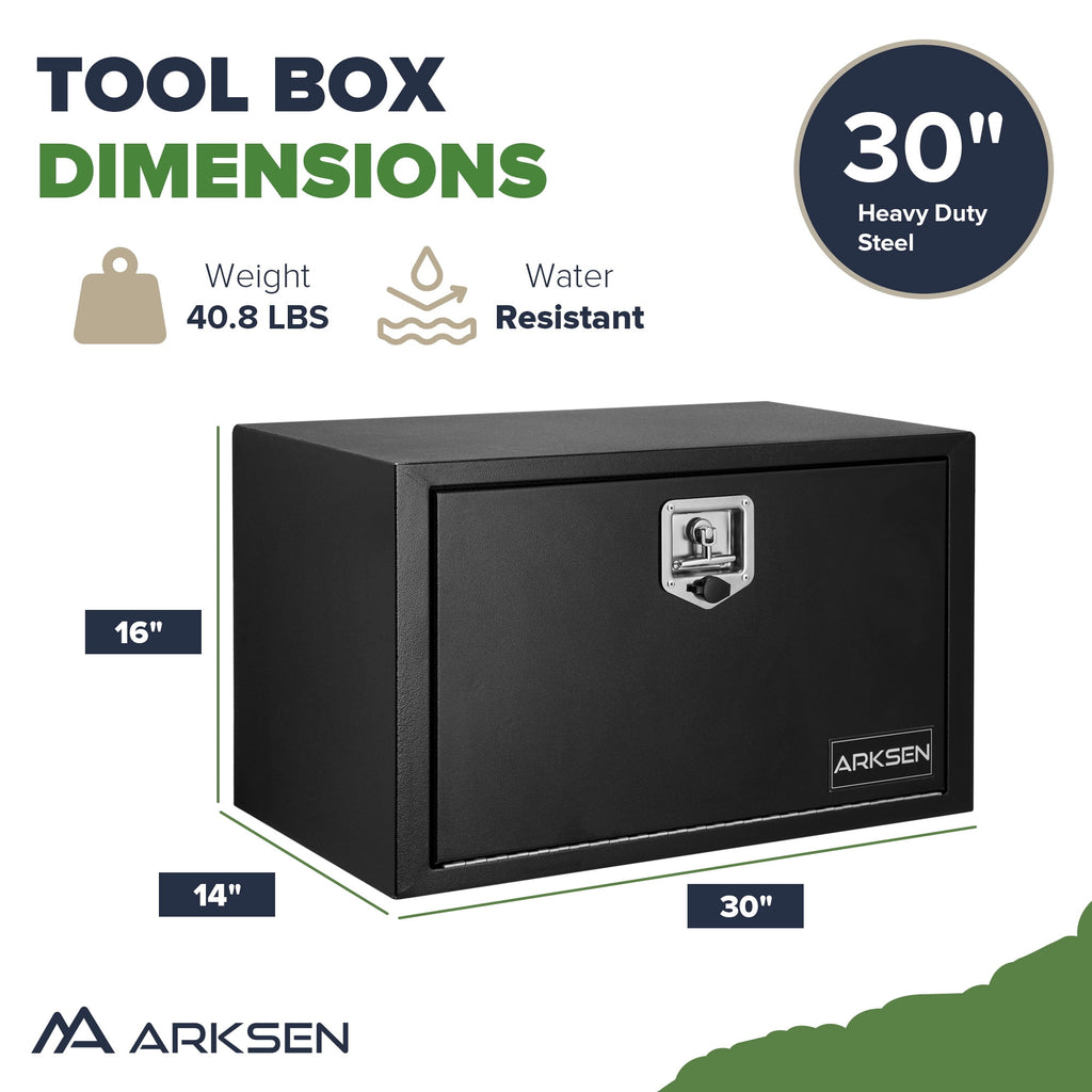 30 x 14 x 16 Inch Steel Underbody Truck Tool Box, Heavy Duty Waterproof Metal Square Storage Chest with Lock & Keys f... - Image 2