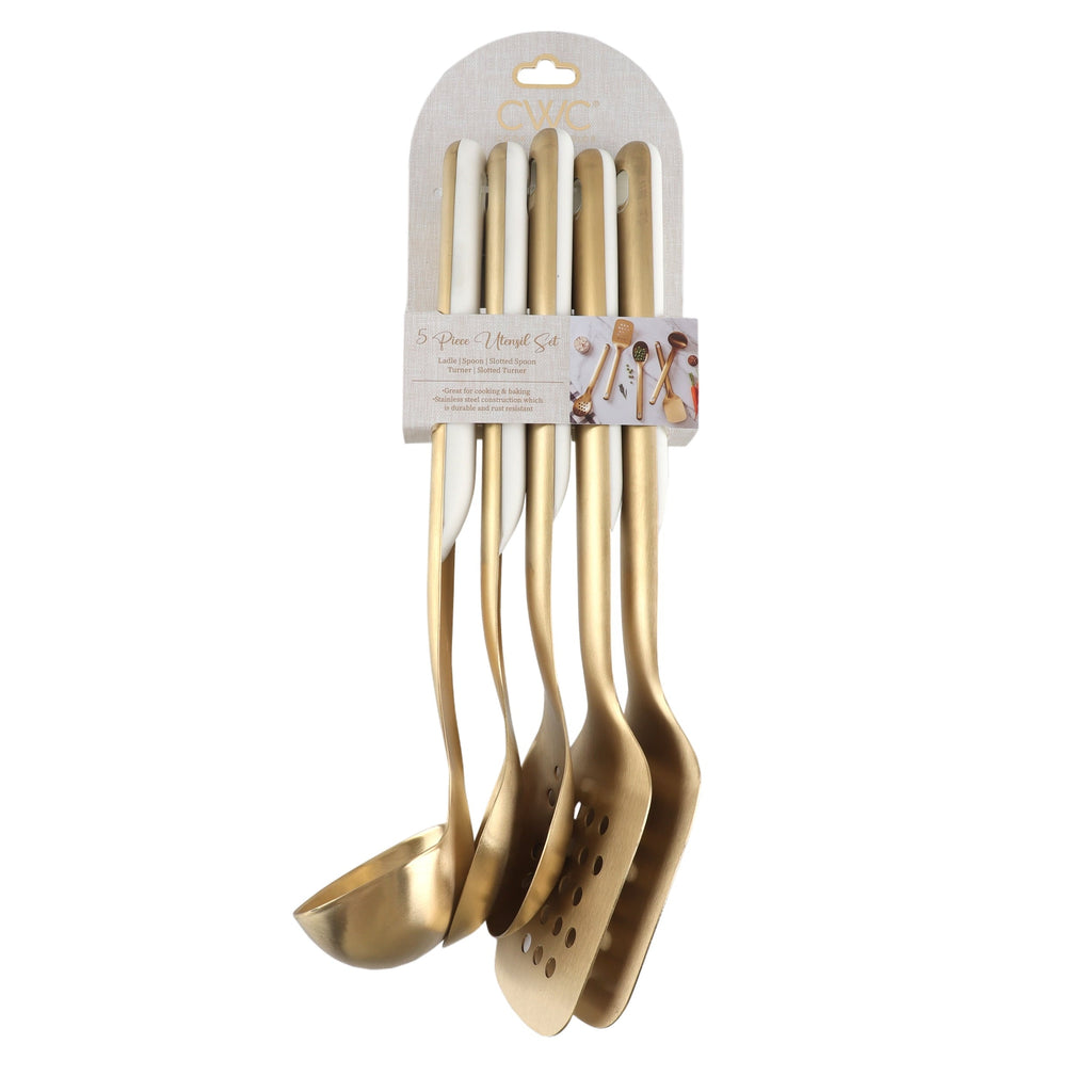 5-Piece Stainless Steel Utensil Set – Gold, &amp; Stylish Kitchen Tools