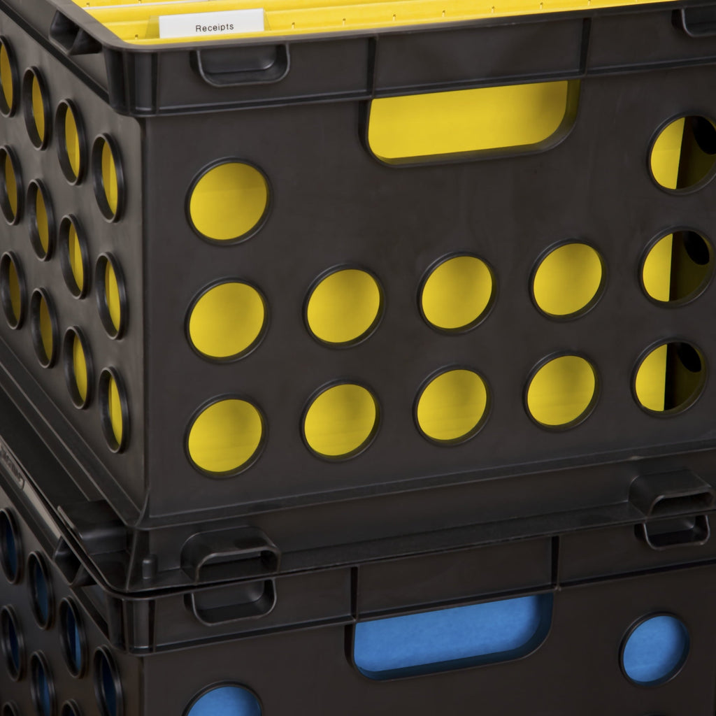 File Crate, Versatile Plastic Bin with Handles, Letter or Legal File Storage, Black, Standard Size