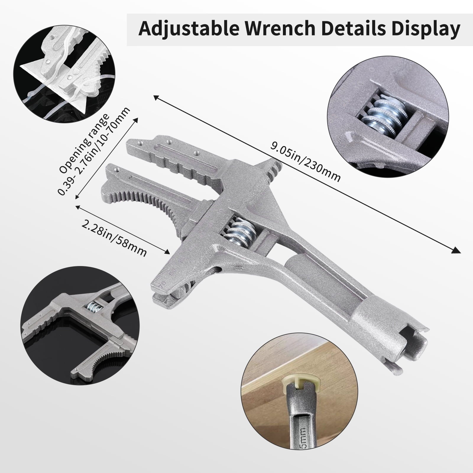 6-piece sink wrench set, 8-in-1 sink and bathroom faucet wrench, adjustable wrench with wide jaws and short handle, 1... - Image 5