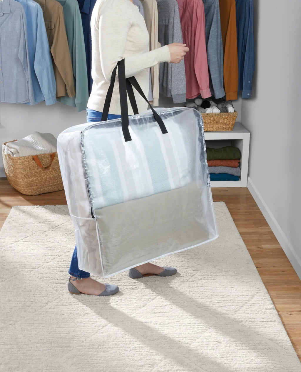Clear 24 Gallon Heavy Duty Slim Storage and Moving Bag with Zipper Closure and Dual Carry Handles